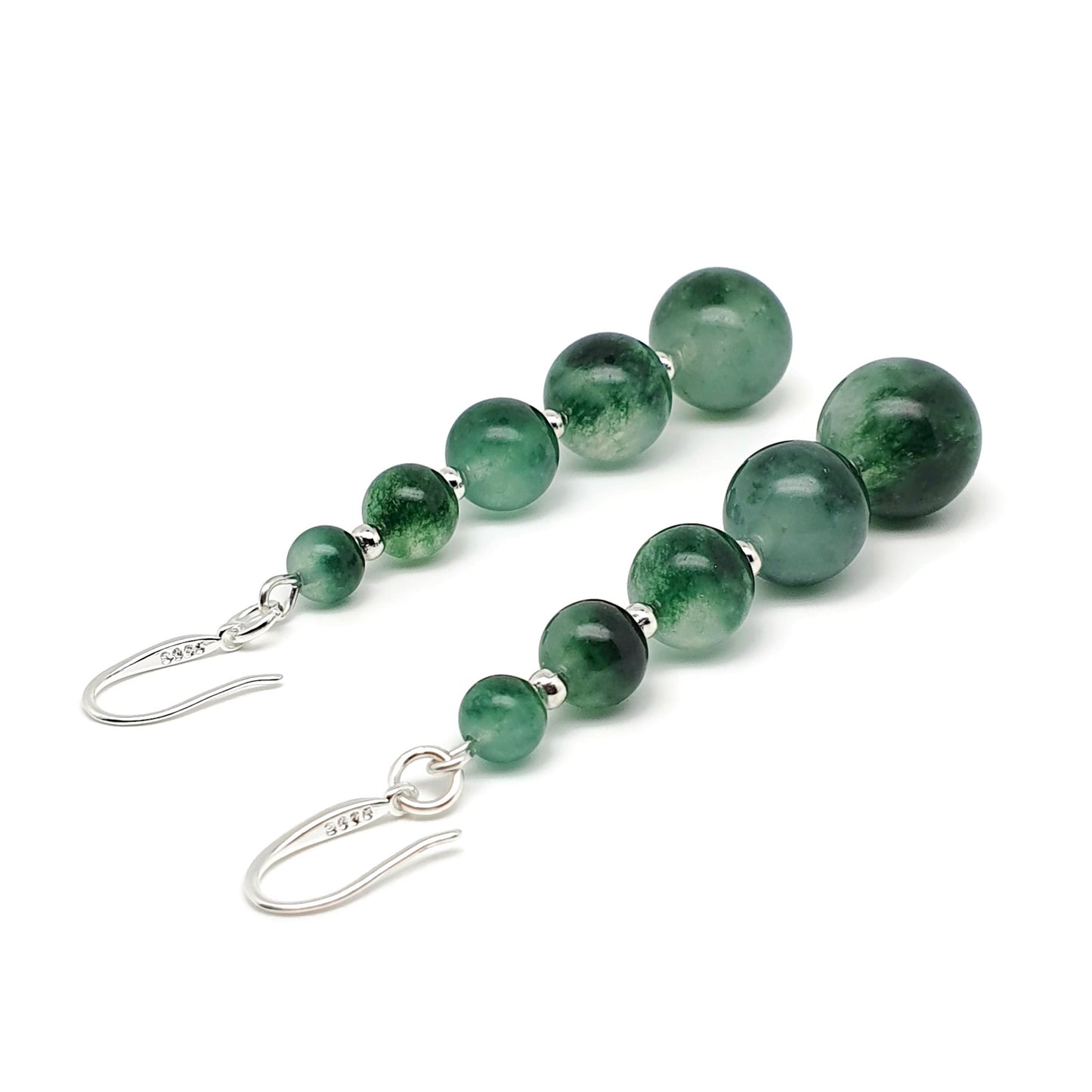 Green Tourmaline Beaded Graduated Boho Earrings Long Dangle Drop