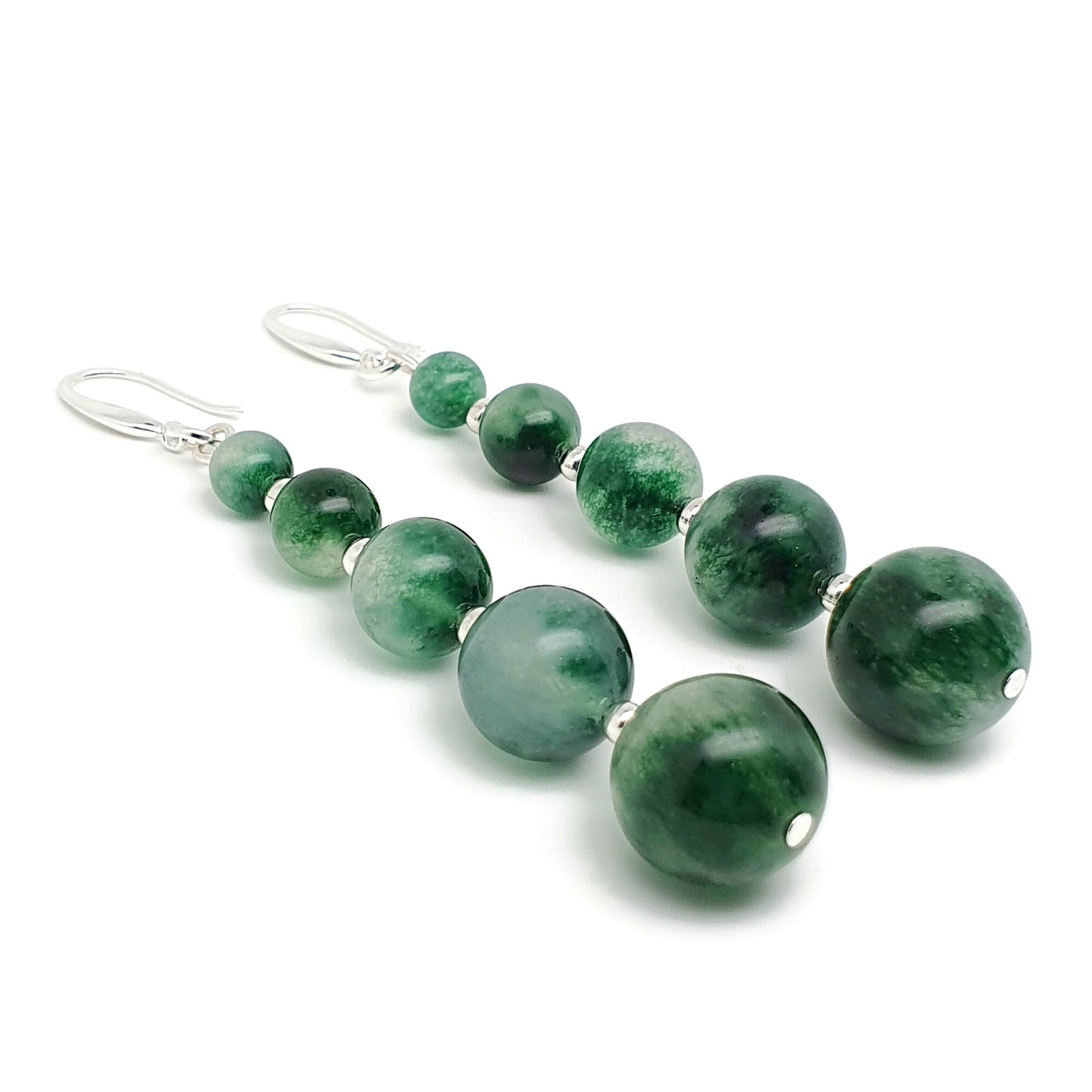 Green Tourmaline Beaded Graduated Boho Earrings Long Dangle Drop