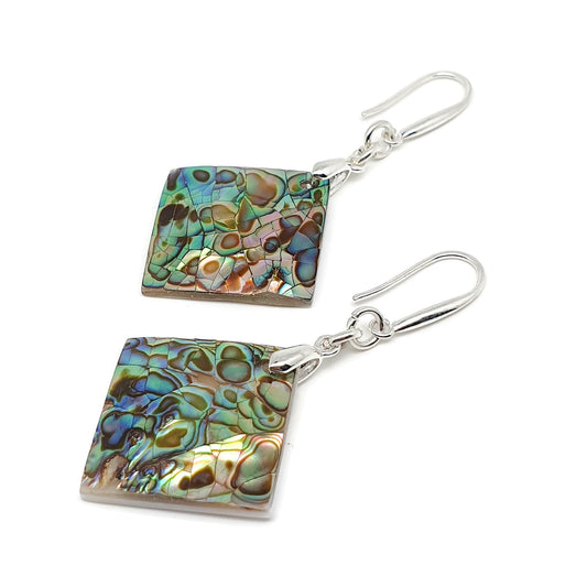 Rainbow Abalone Paua Geometric Earrings Natural Sea Shell Dangle Drop