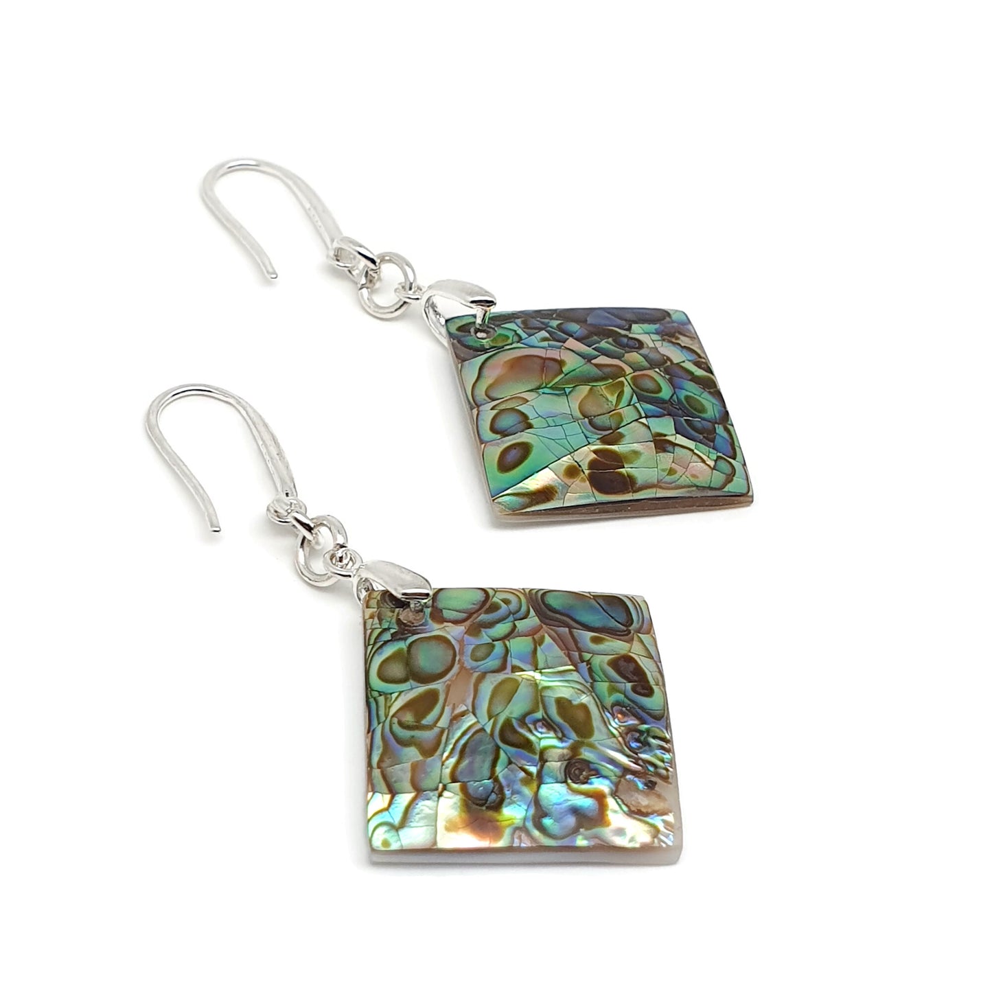 Rainbow Abalone Paua Geometric Earrings Natural Sea Shell Dangle Drop