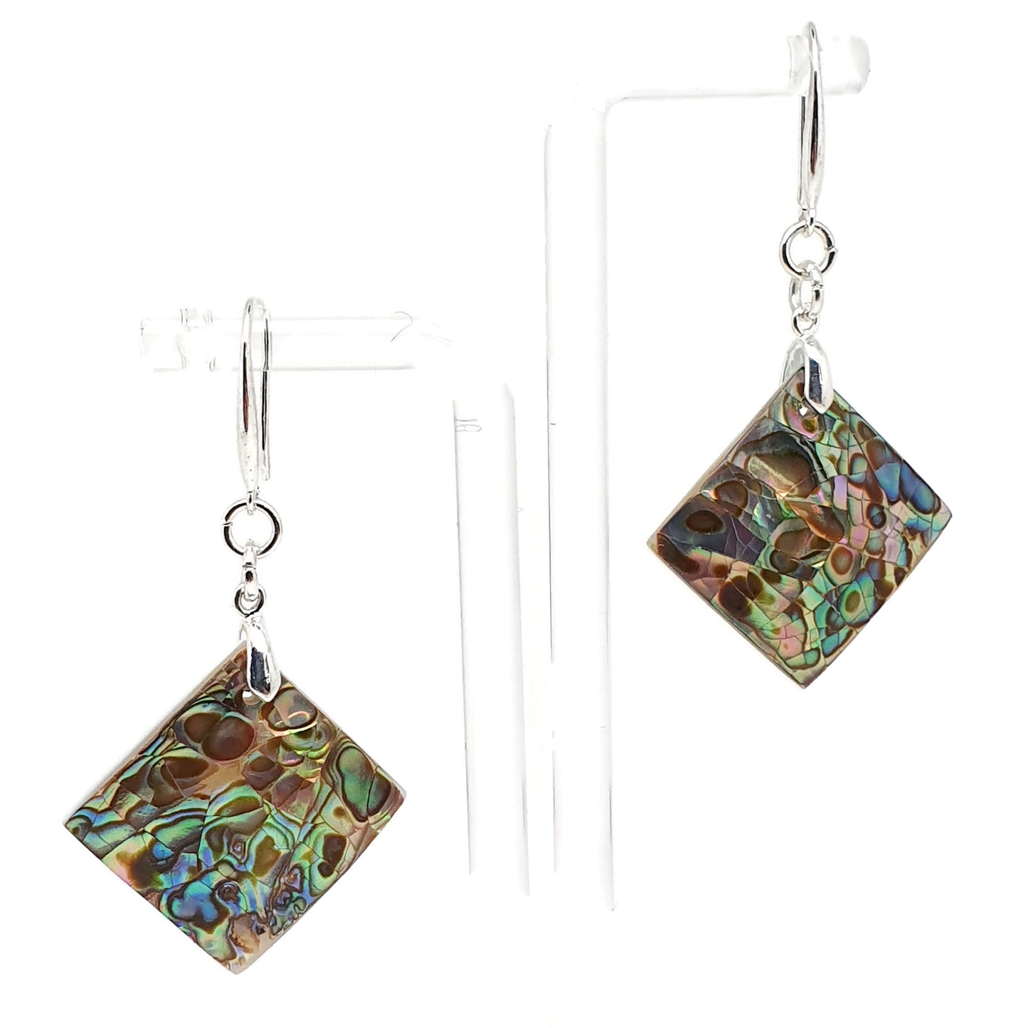 Rainbow Abalone Paua Geometric Earrings Natural Sea Shell Dangle Drop