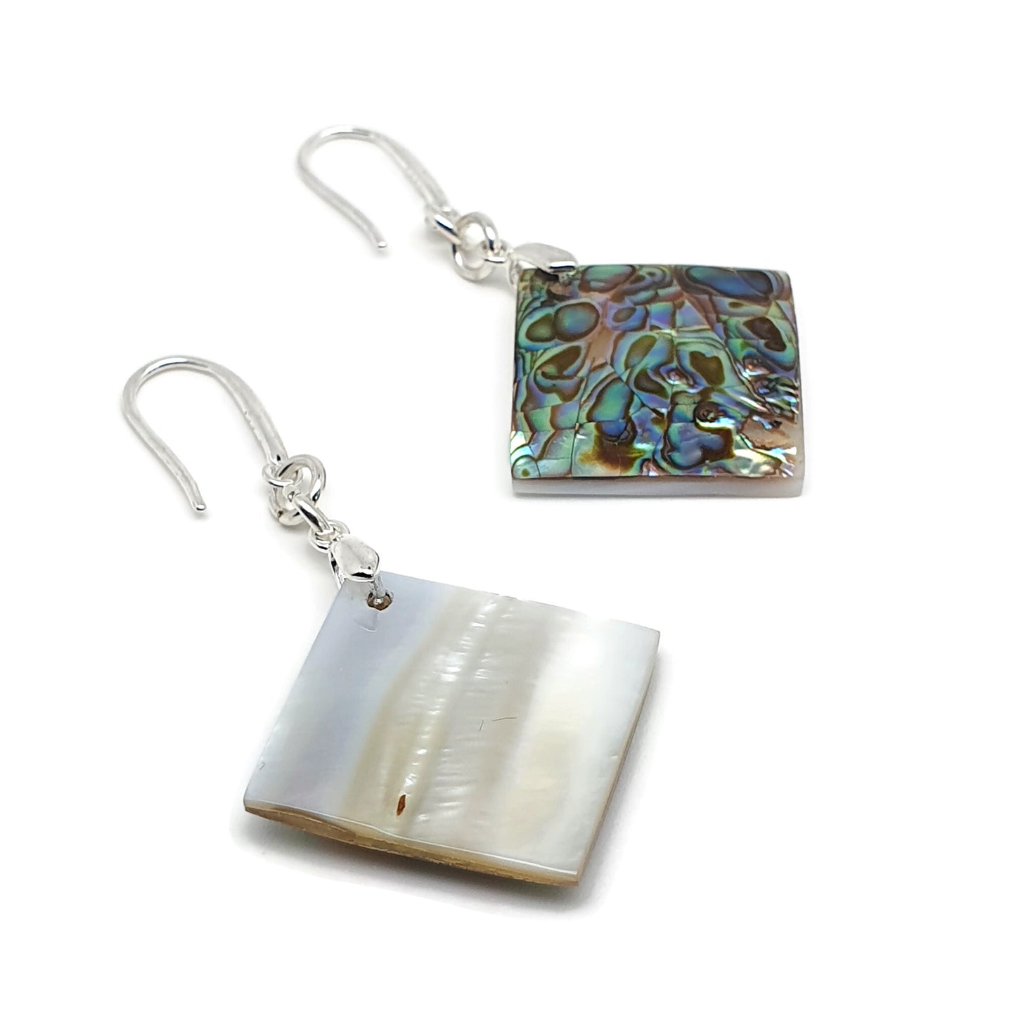 Rainbow Abalone Paua Geometric Earrings Natural Sea Shell Dangle Drop