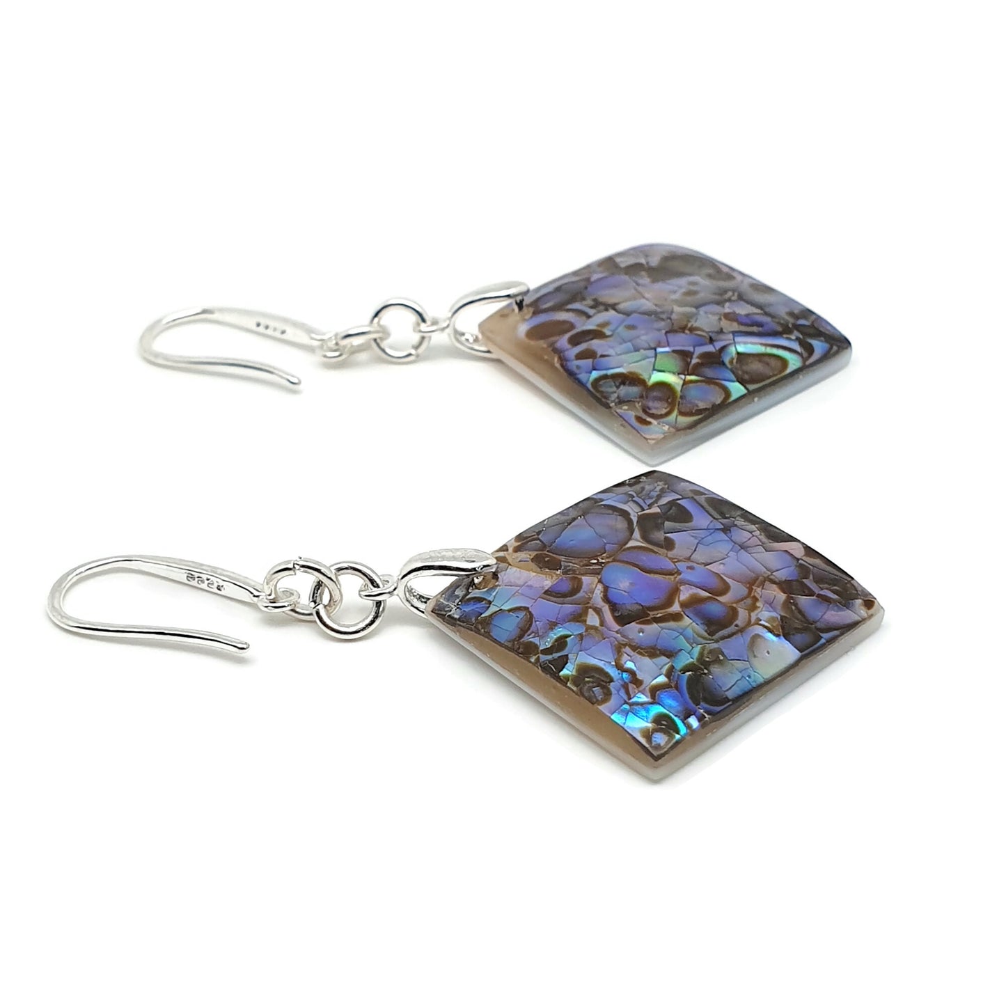 Rainbow Abalone Paua Geometric Earrings Natural Sea Shell Dangle Drop