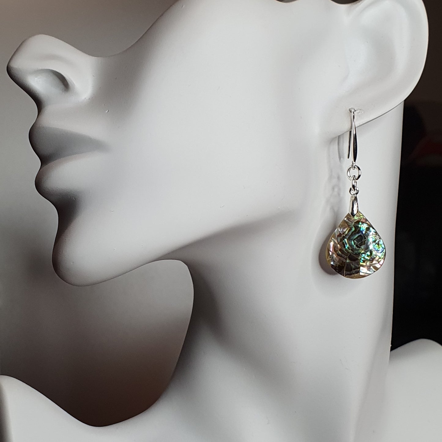 Rainbow Paua Abalone Teardrop Earrings Dangle Drop Natural Sea Shell