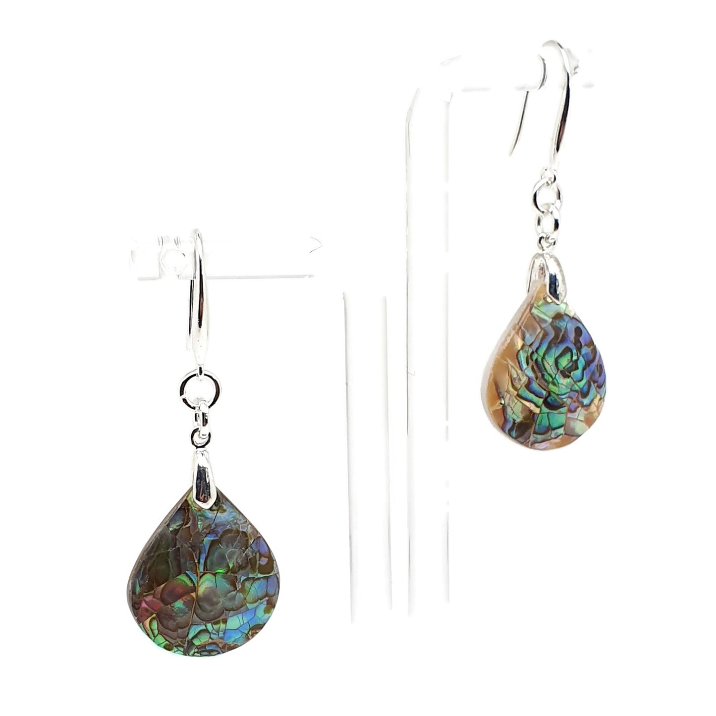 Rainbow Paua Abalone Teardrop Earrings Dangle Drop Natural Sea Shell