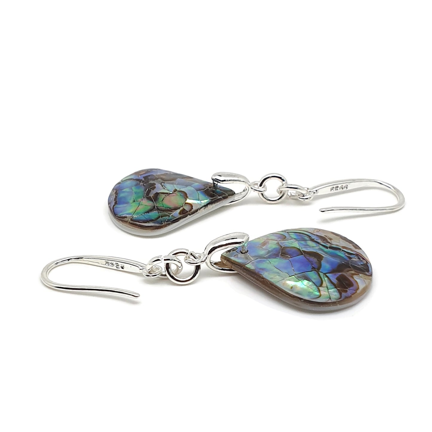 Rainbow Paua Abalone Teardrop Earrings Dangle Drop Natural Sea Shell