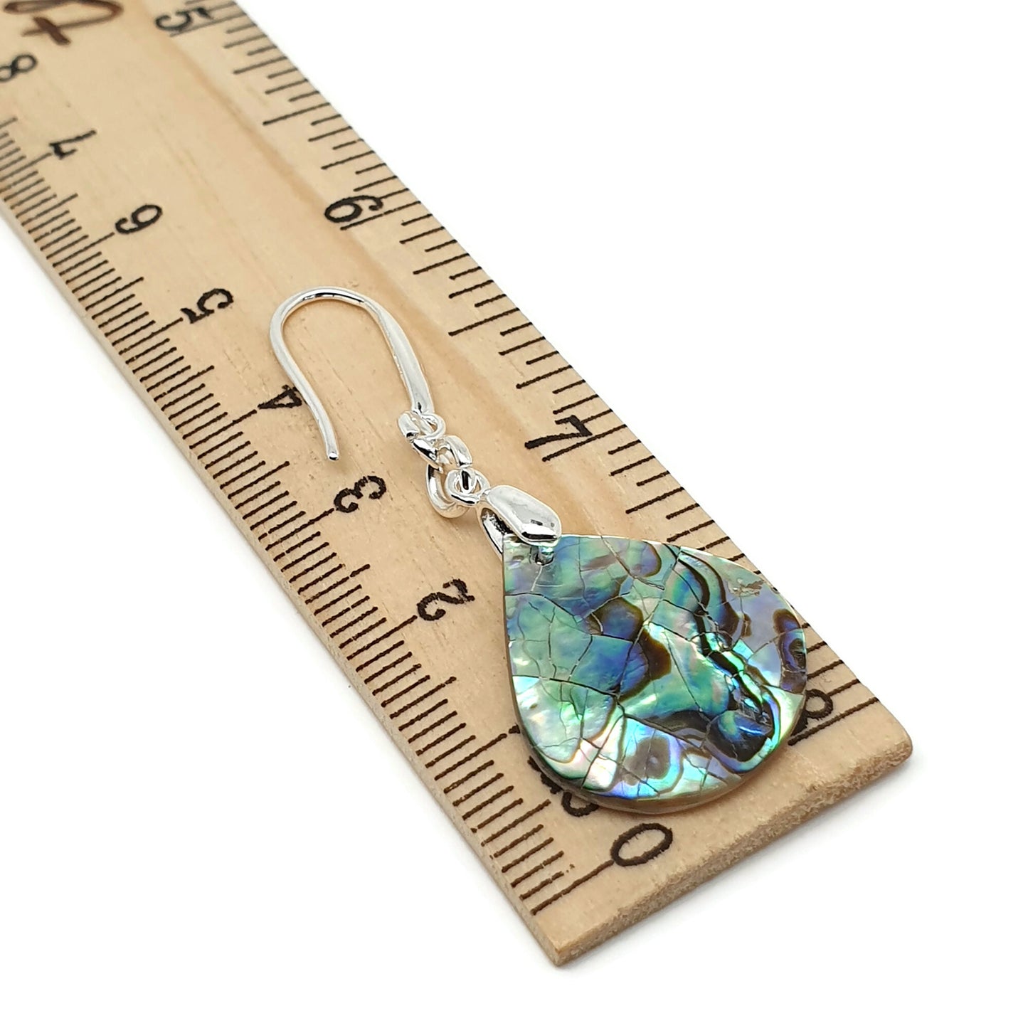 Rainbow Paua Abalone Teardrop Earrings Dangle Drop Natural Sea Shell