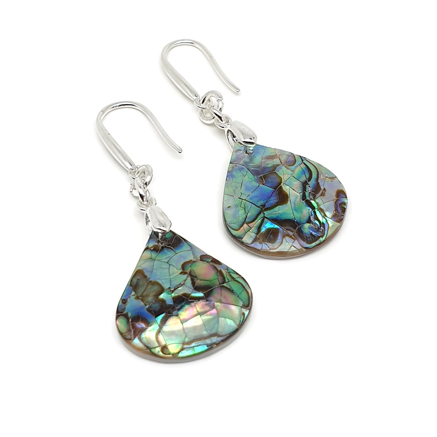 Rainbow Paua Abalone Teardrop Earrings Dangle Drop Natural Sea Shell