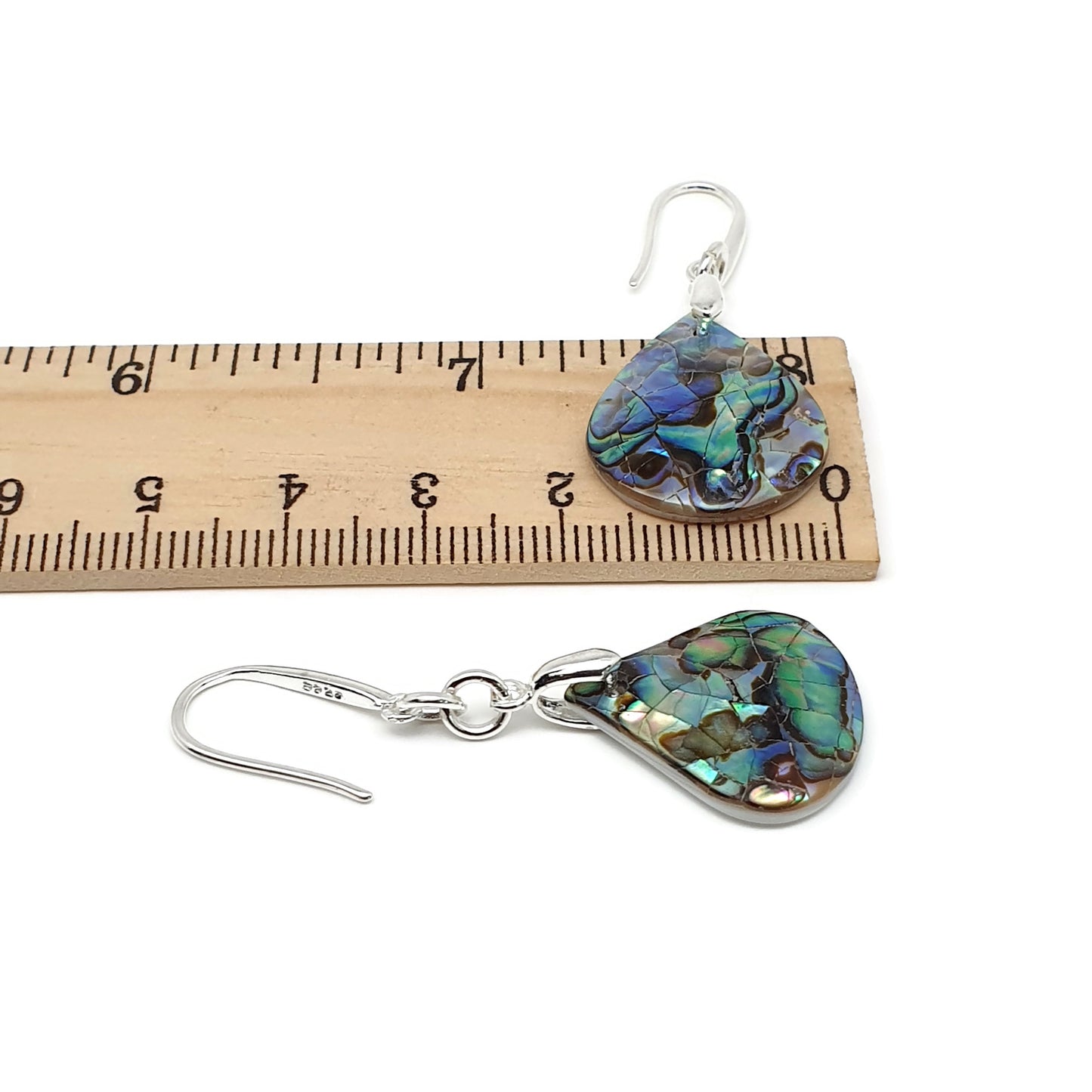 Rainbow Paua Abalone Teardrop Earrings Dangle Drop Natural Sea Shell