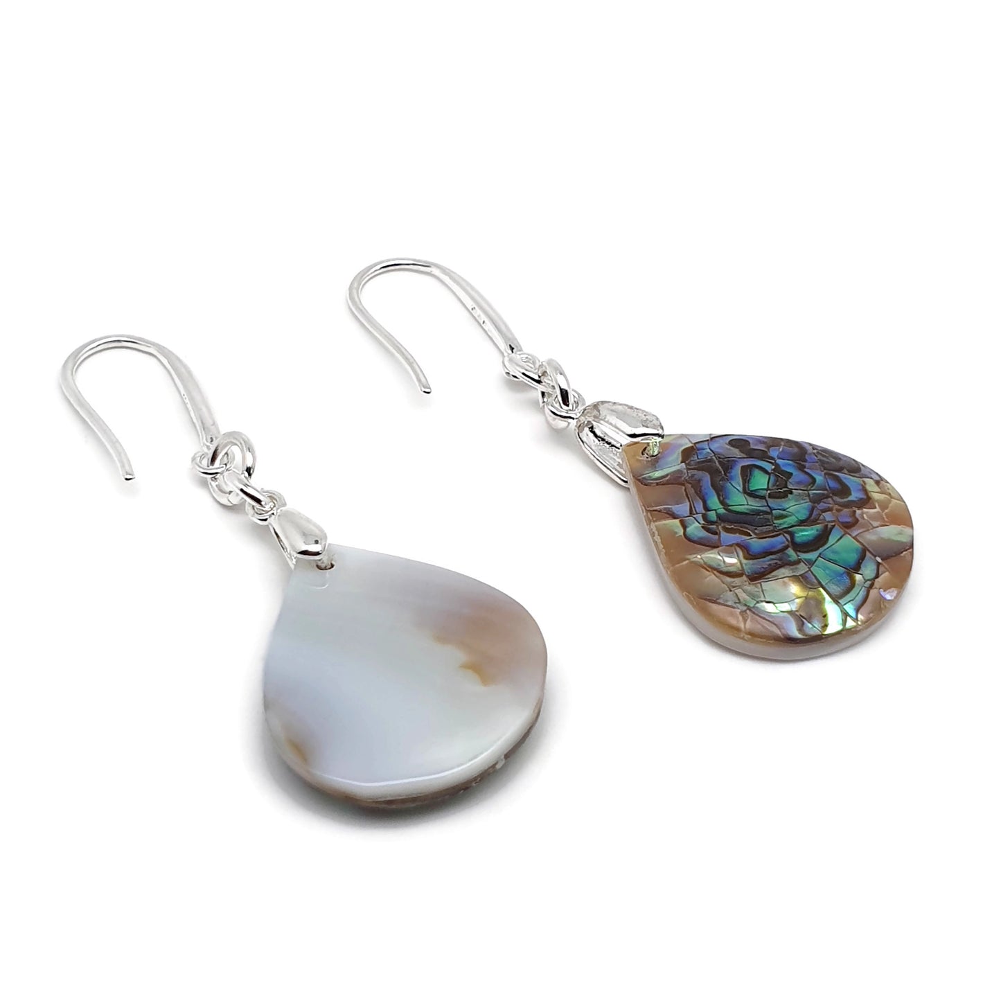 Rainbow Paua Abalone Teardrop Earrings Dangle Drop Natural Sea Shell