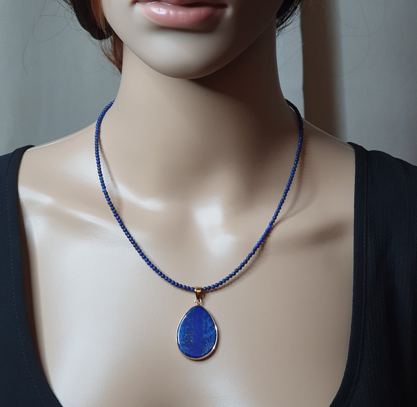 Blue Lapis Lazuli Delicate Beaded 16 Inch Collar Boho Necklace