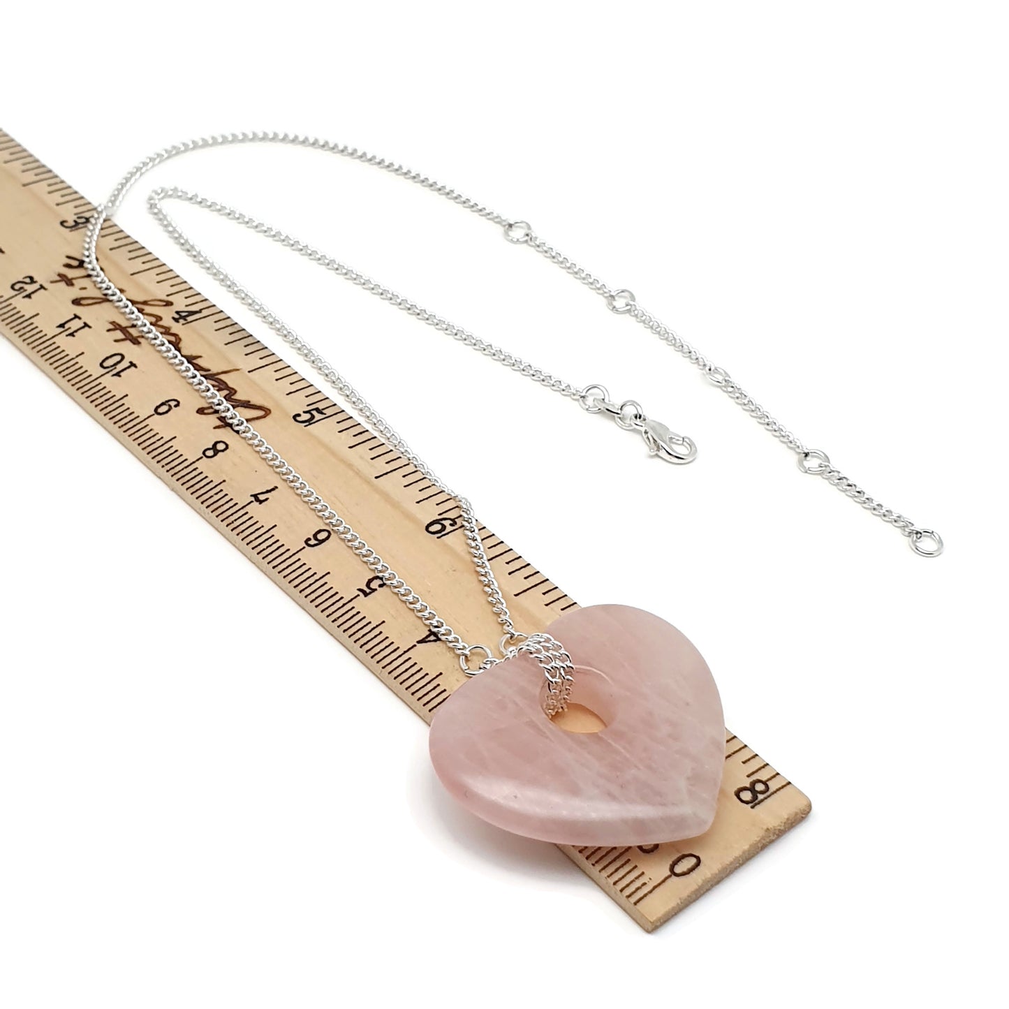 Chunky Rose Quartz Heart Collar Necklace Silver Plated Adjustable Chain