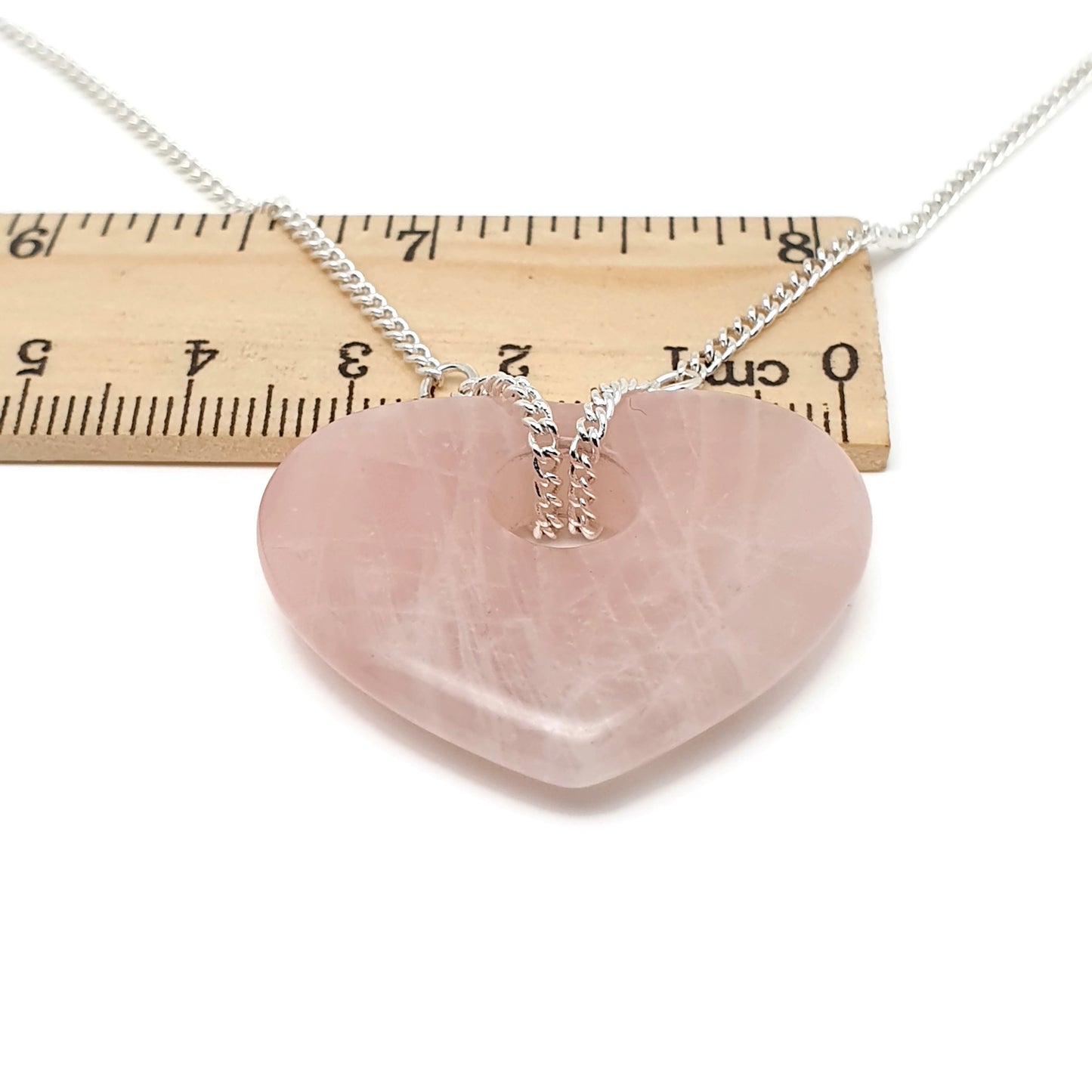 Chunky Rose Quartz Heart Collar Necklace Silver Plated Adjustable Chain