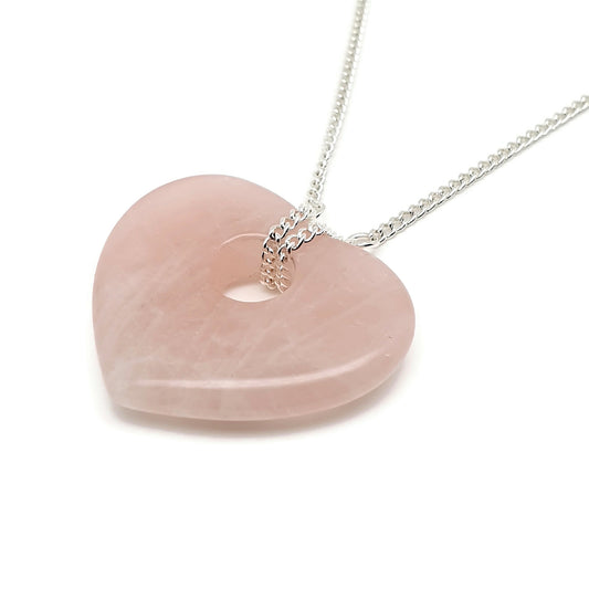 Chunky Rose Quartz Heart Collar Necklace Silver Plated Adjustable Chain