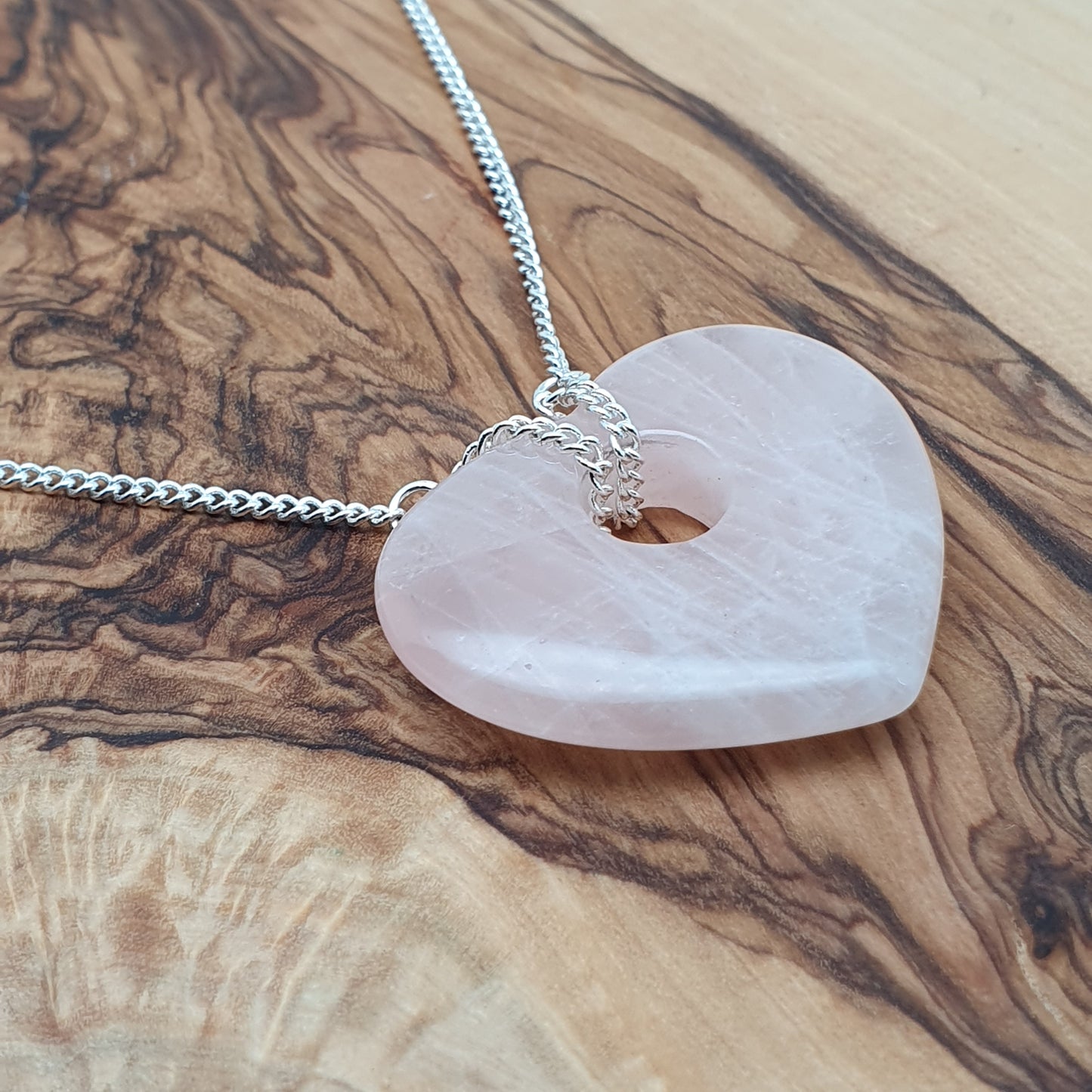 Chunky Rose Quartz Heart Collar Necklace Silver Plated Adjustable Chain