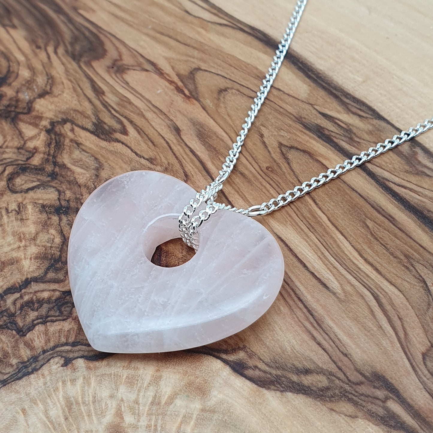 Chunky Rose Quartz Heart Collar Necklace Silver Plated Adjustable Chain