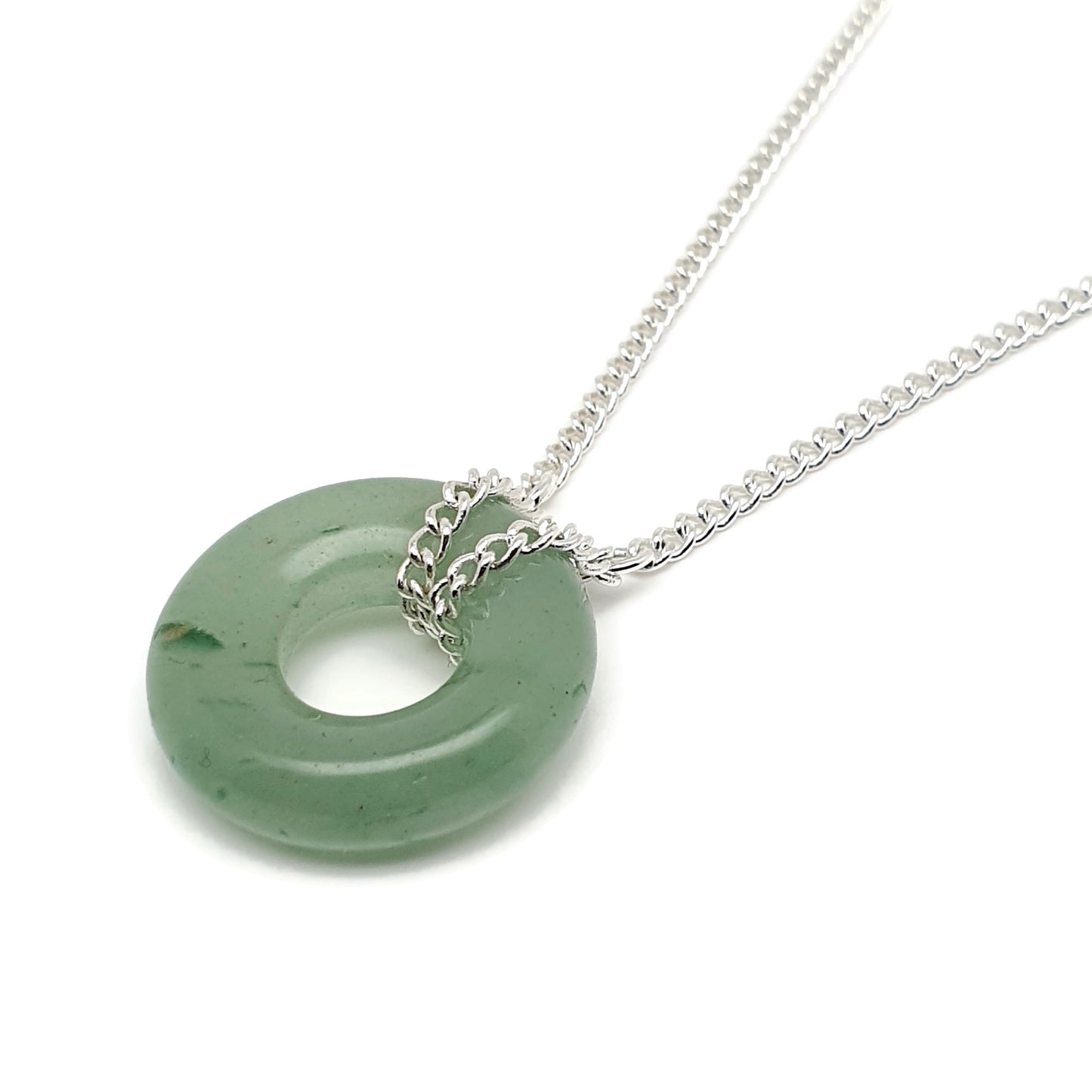 Green Aventurine Choker Collar Necklace Round Crystal Pendant Silver Plated Chain