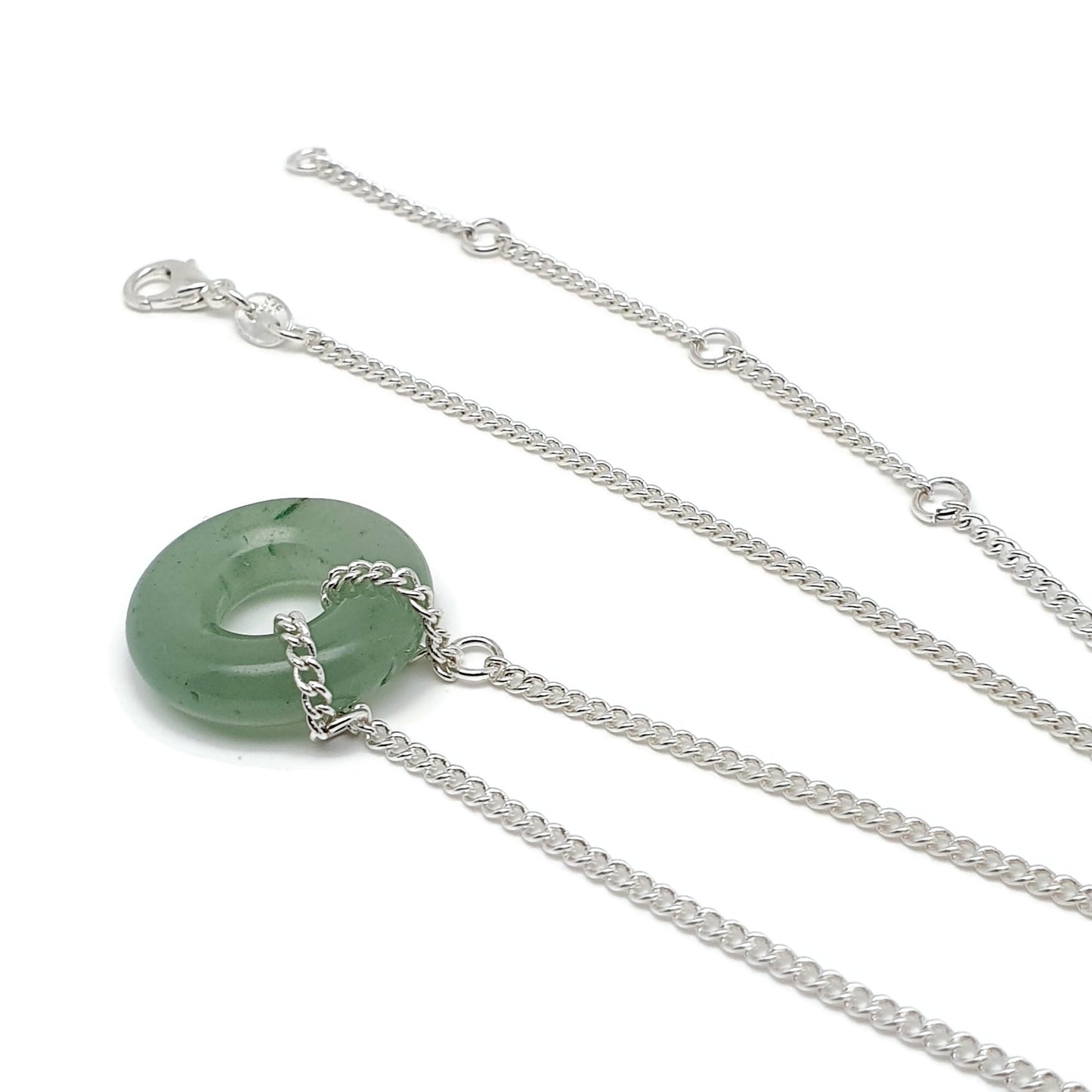 Green Aventurine Choker Collar Necklace Round Crystal Pendant Silver Plated Chain