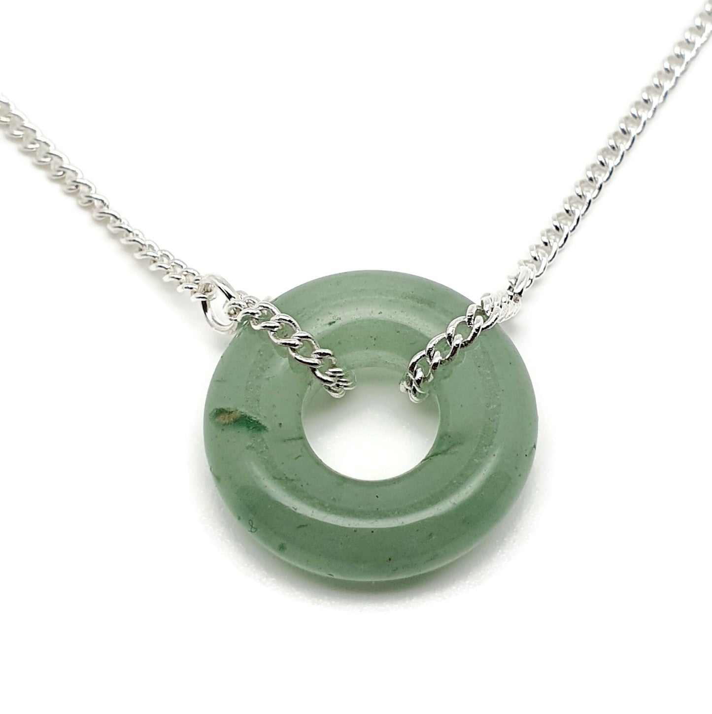 Green Aventurine Choker Collar Necklace Round Crystal Pendant Silver Plated Chain