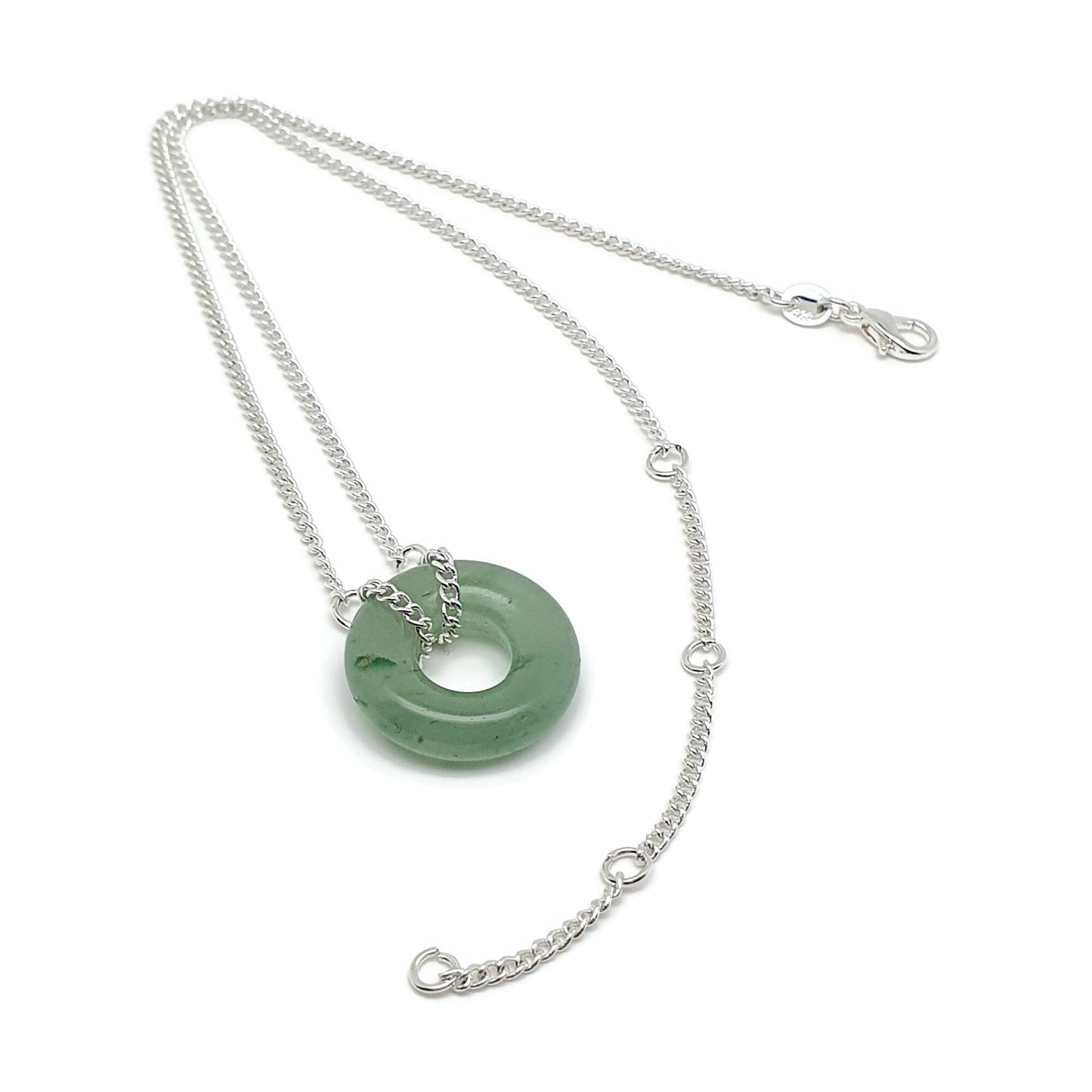 Green Aventurine Choker Collar Necklace Round Crystal Pendant Silver Plated Chain