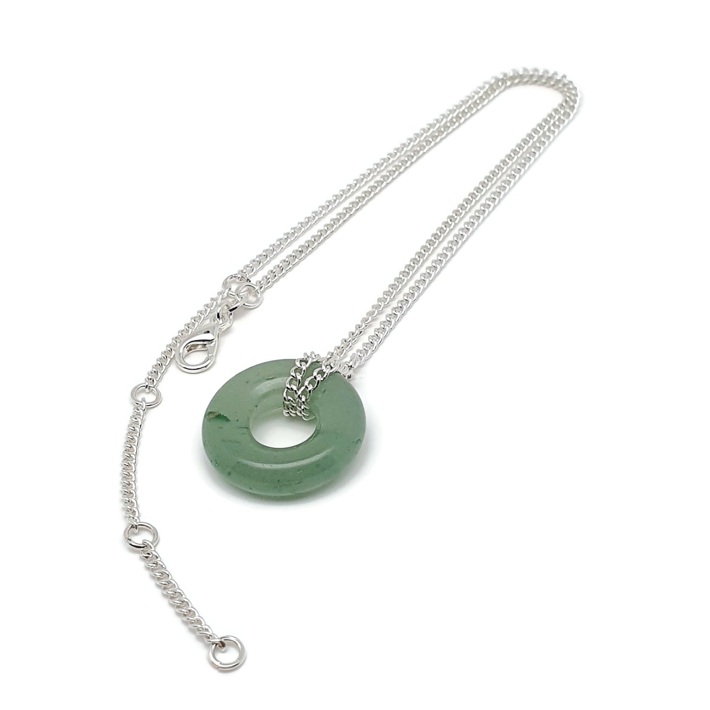 Green Aventurine Choker Collar Necklace Round Crystal Pendant Silver Plated Chain