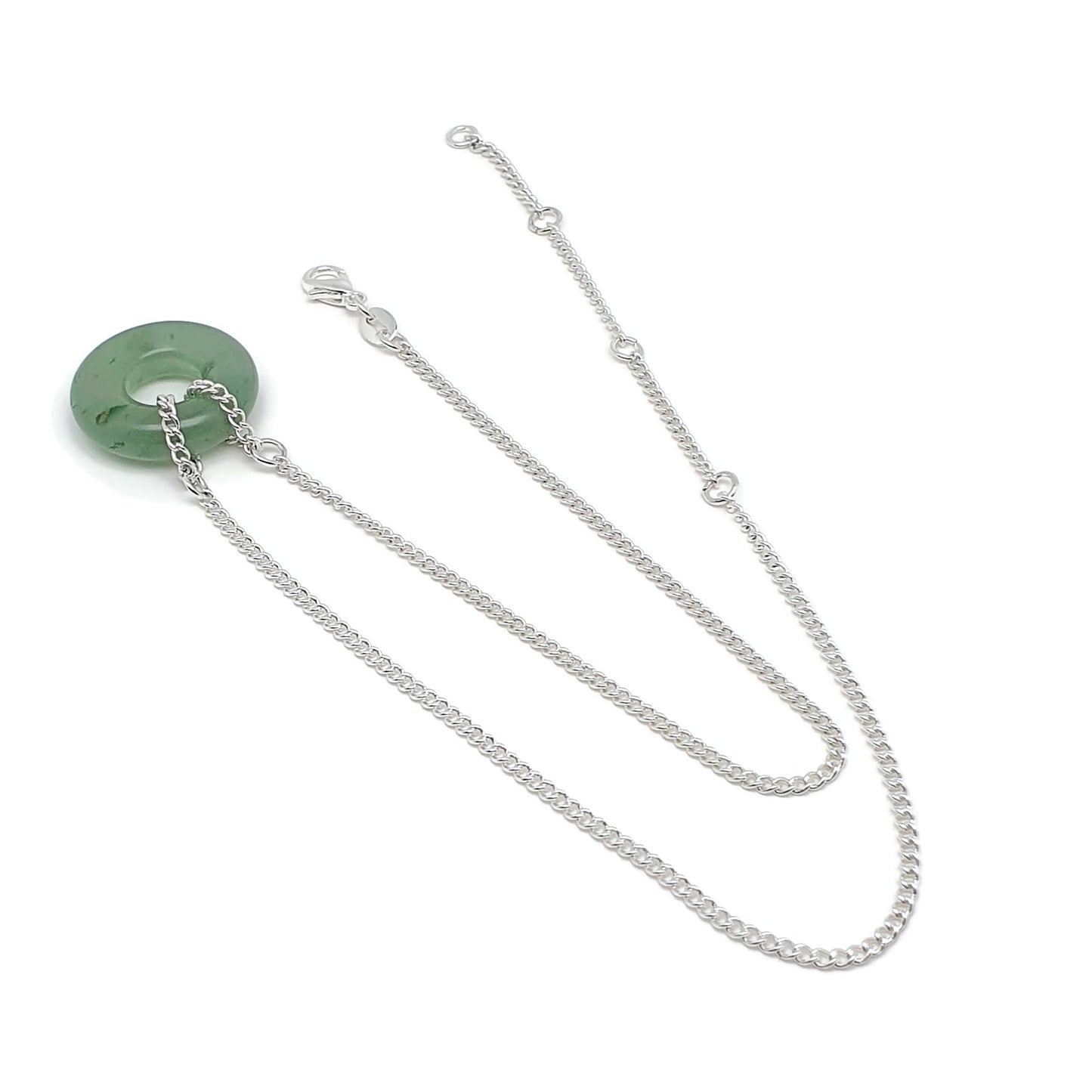 Green Aventurine Choker Collar Necklace Round Crystal Pendant Silver Plated Chain