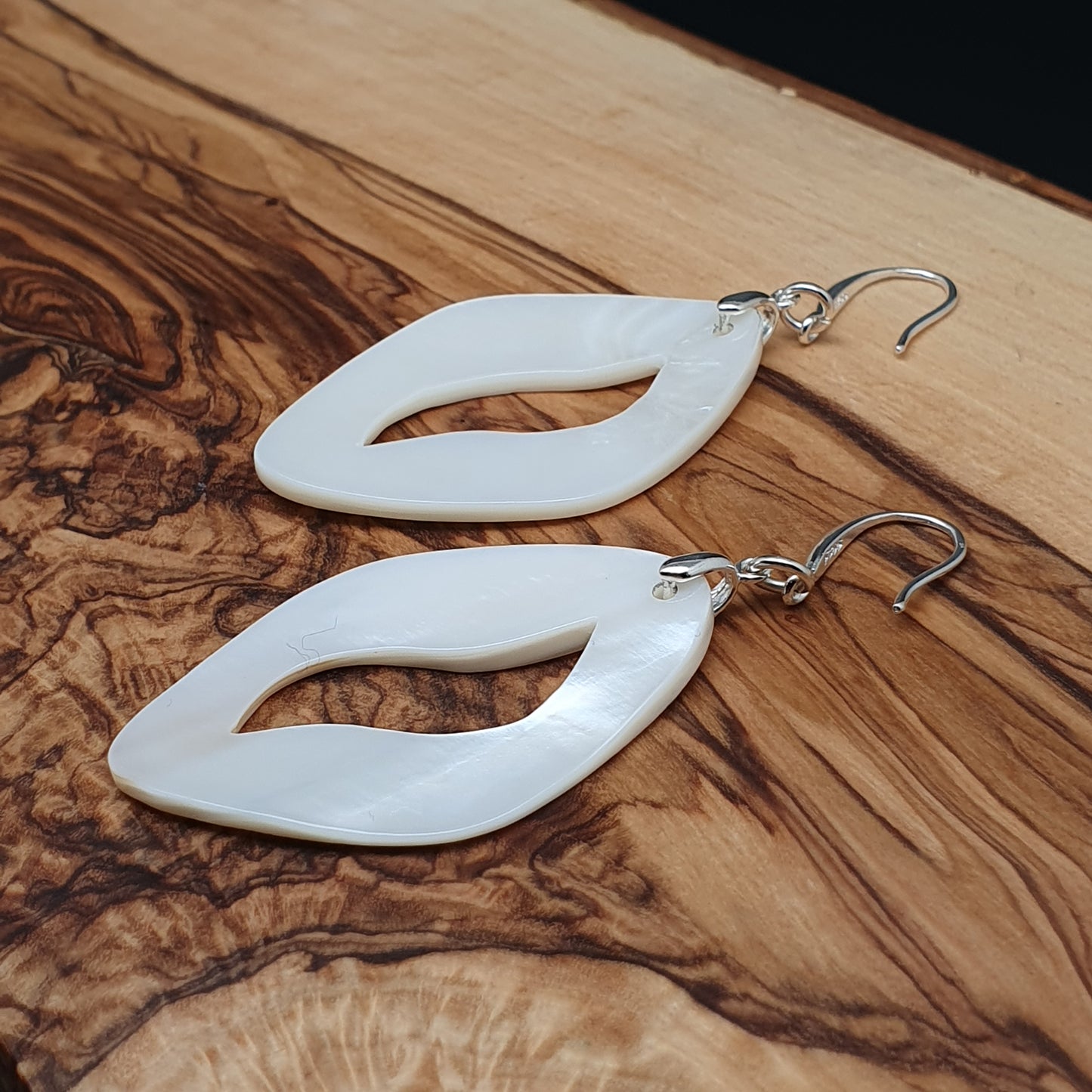 White Mother Of Pearl Geometric Boho Earrings Long Dangle Drop