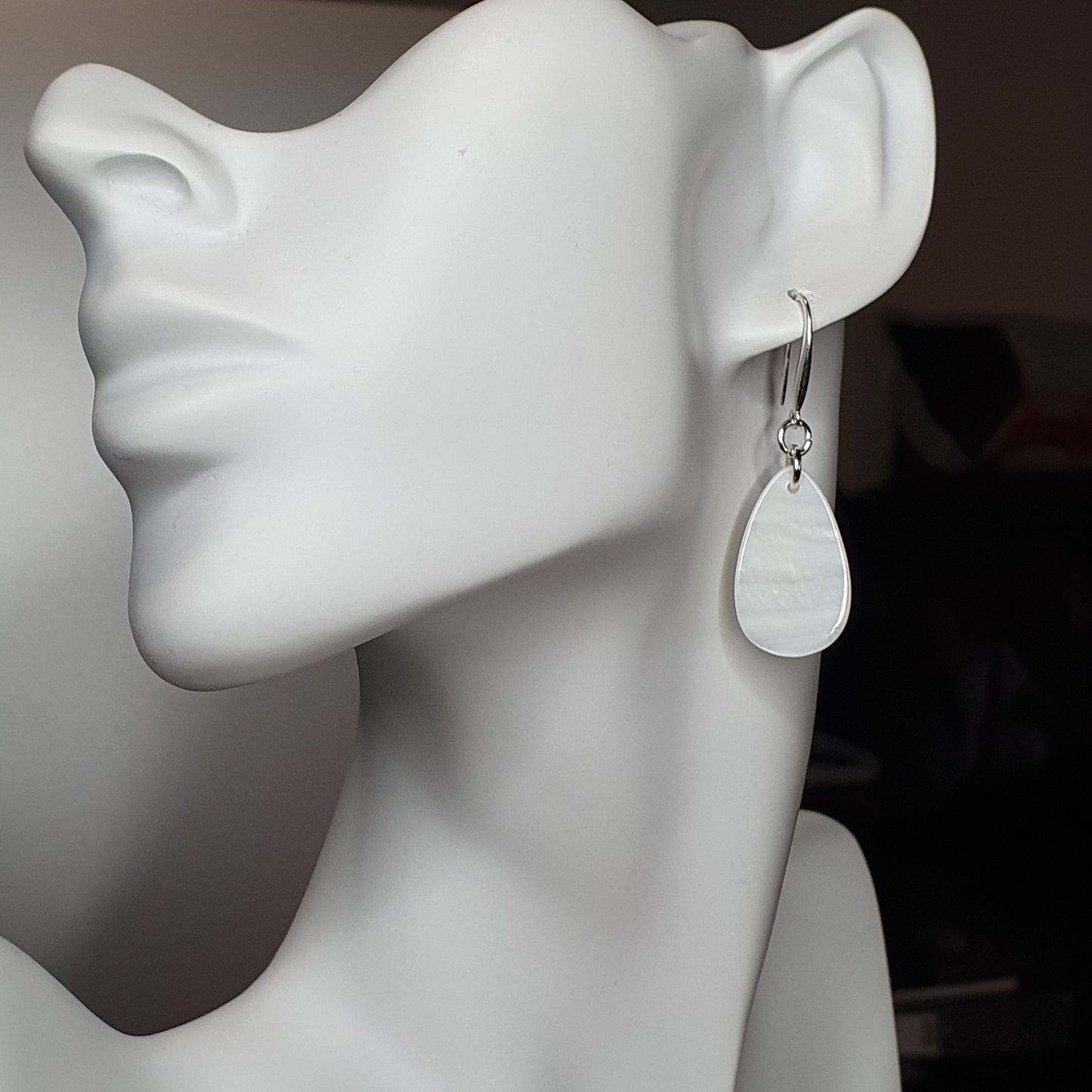 White Mother Of Pearl Teardrop Earrings Natural Shell Dangle Drop