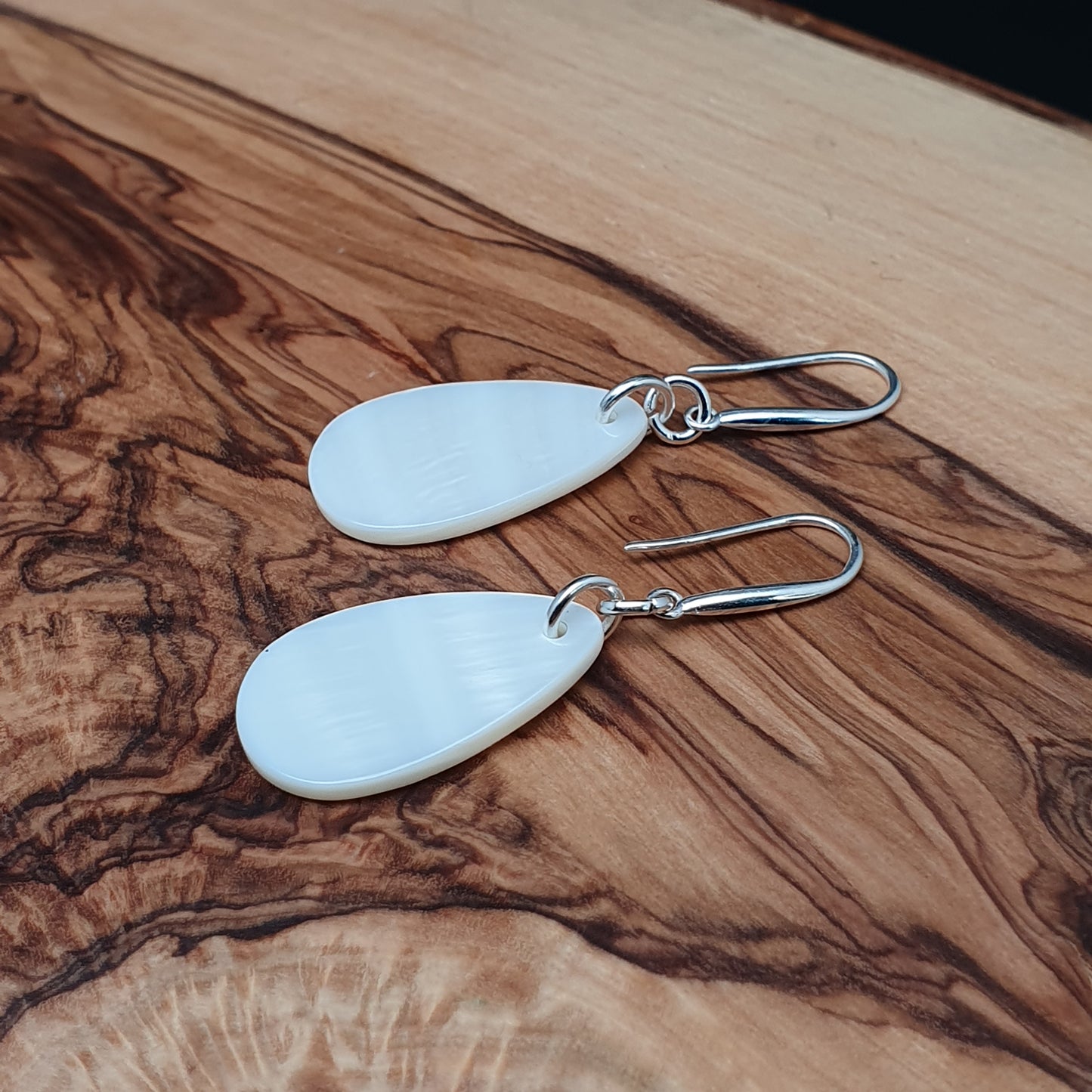 White Mother Of Pearl Teardrop Earrings Natural Shell Dangle Drop