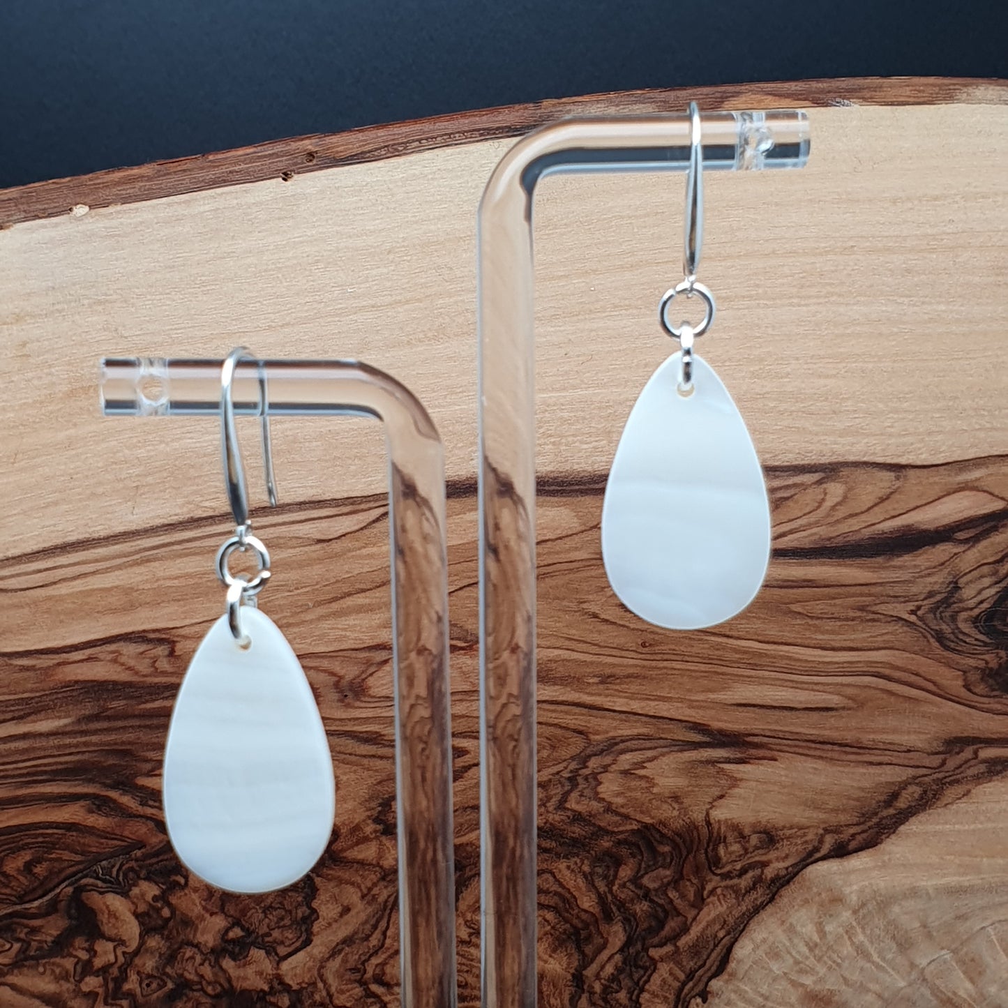 White Mother Of Pearl Teardrop Earrings Natural Shell Dangle Drop