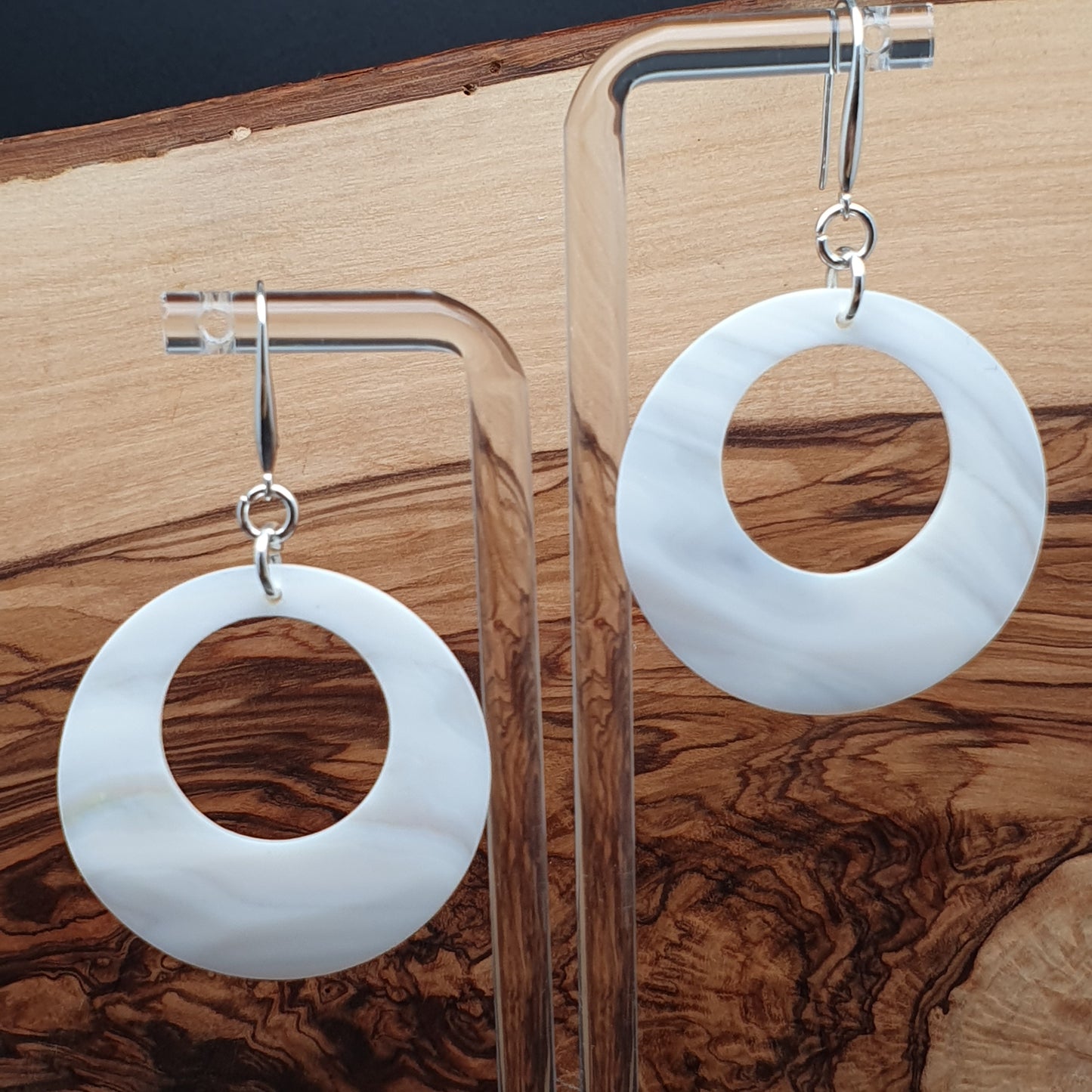 White Mother Of Pearl Hoop Earrings Long Dangle Drop