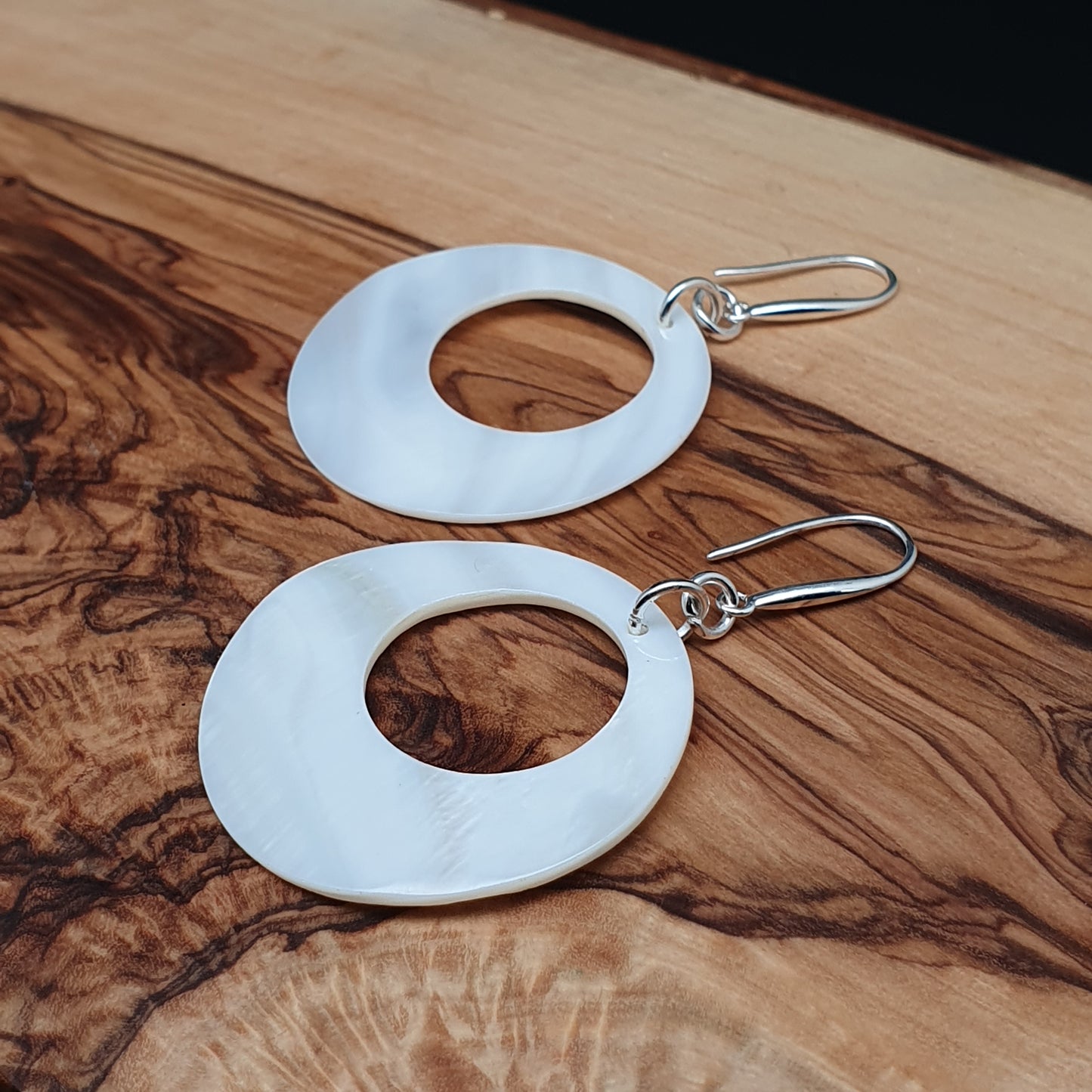 White Mother Of Pearl Hoop Earrings Long Dangle Drop