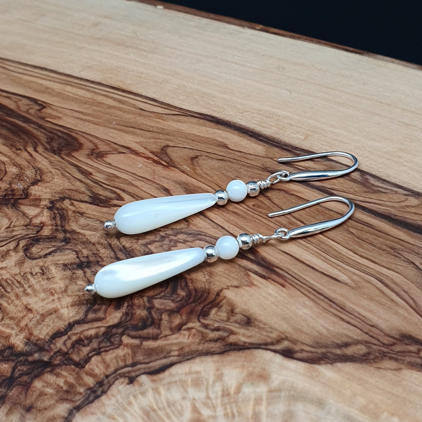 White Mother Of Pearl Teardrop Earrings Dangle Drop