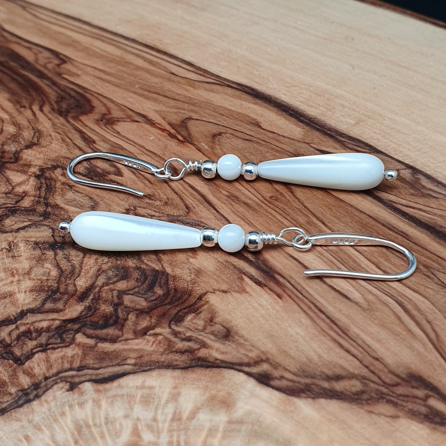 White Mother Of Pearl Teardrop Earrings Dangle Drop