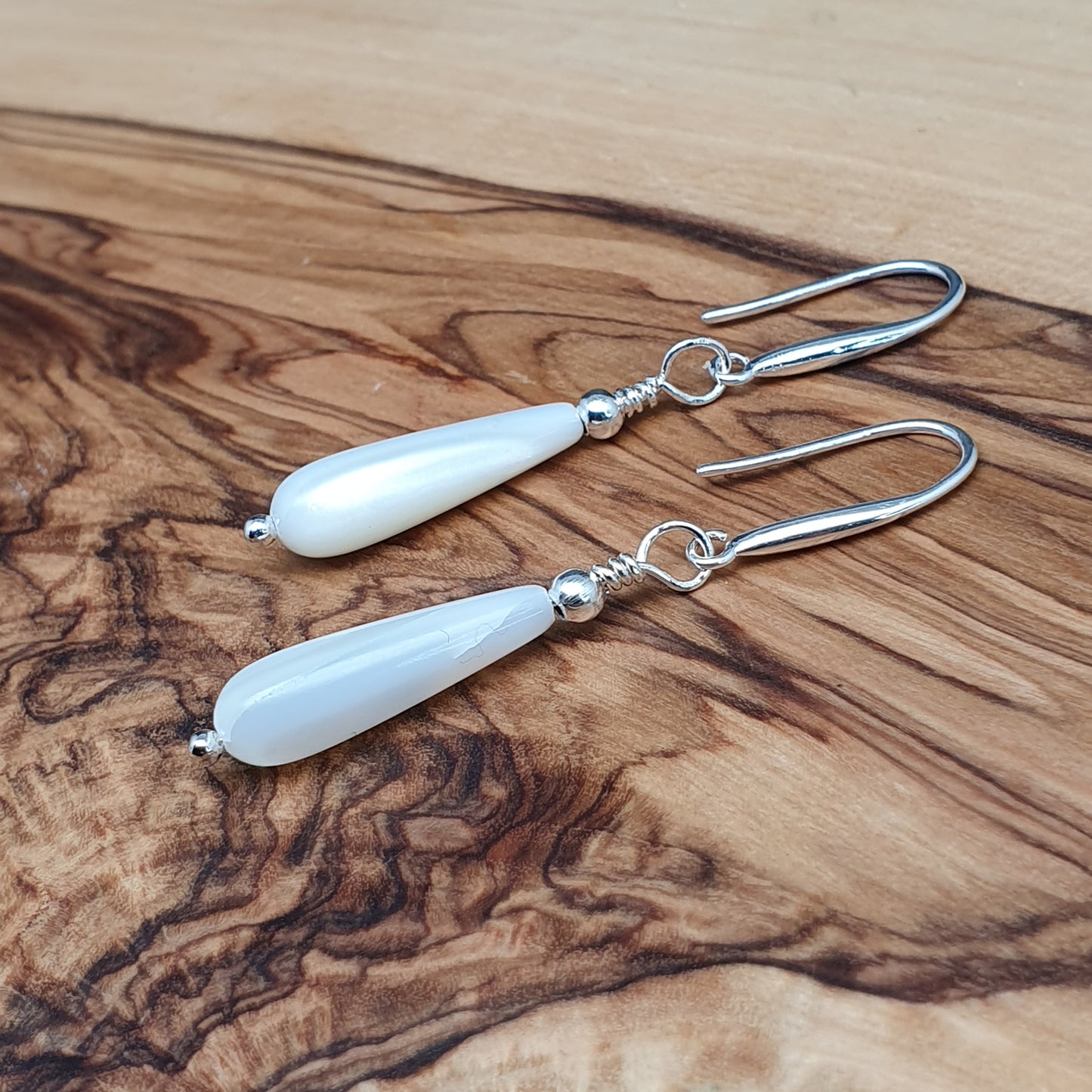 White Mother Of Pearl Teardrop Earrings Dangle Drop