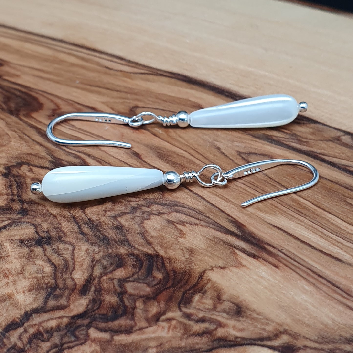 White Mother Of Pearl Teardrop Earrings Dangle Drop