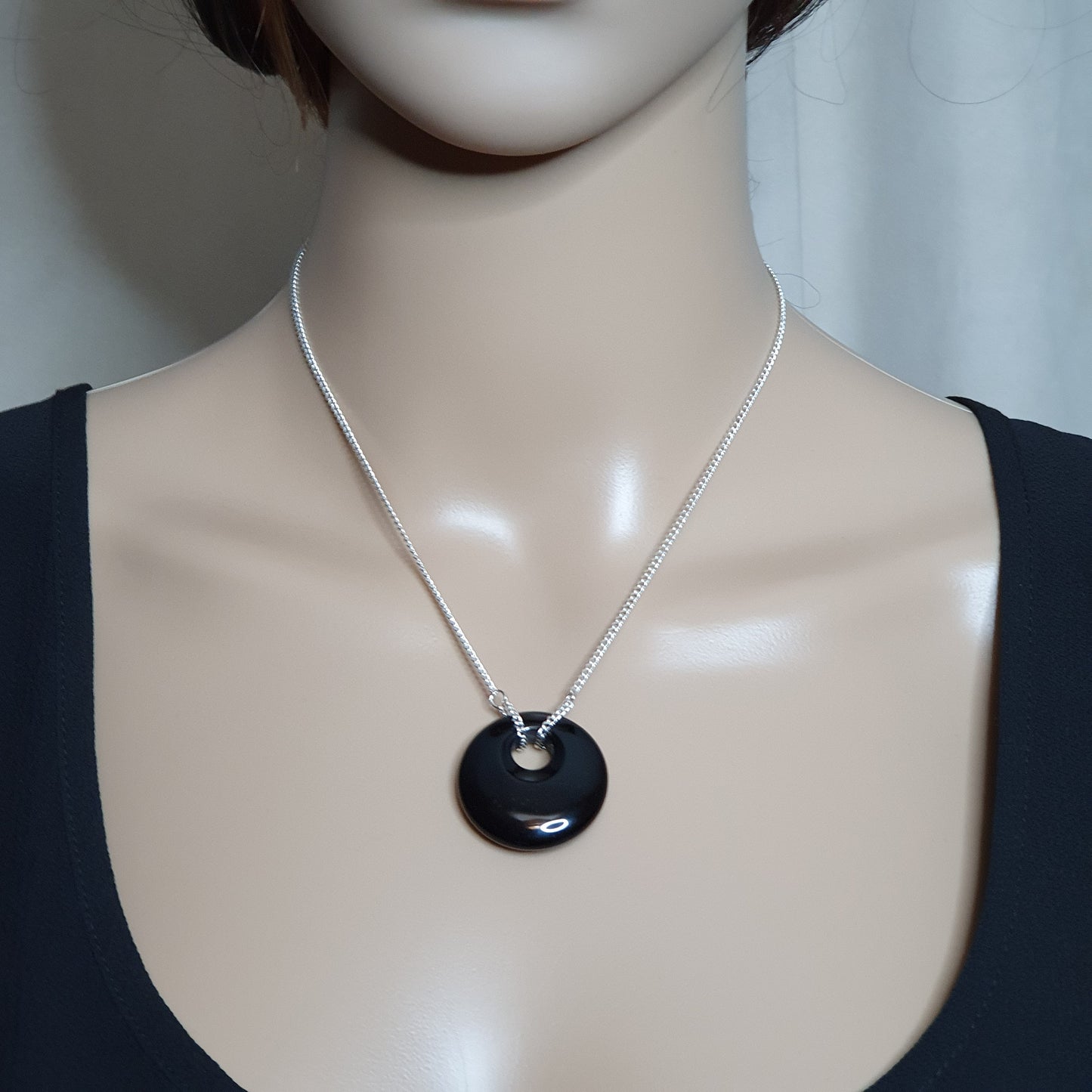 Black Obsidian Collar Boho Necklace Silver Plated Adjustable Chain