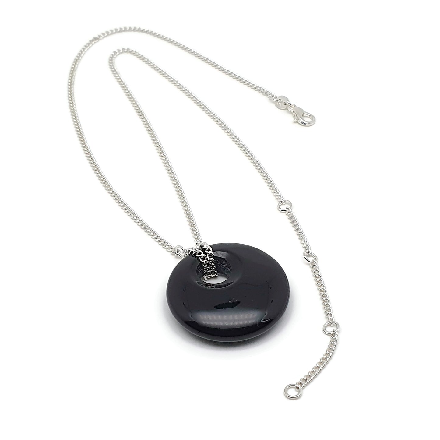 Black Obsidian Collar Boho Necklace Silver Plated Adjustable Chain