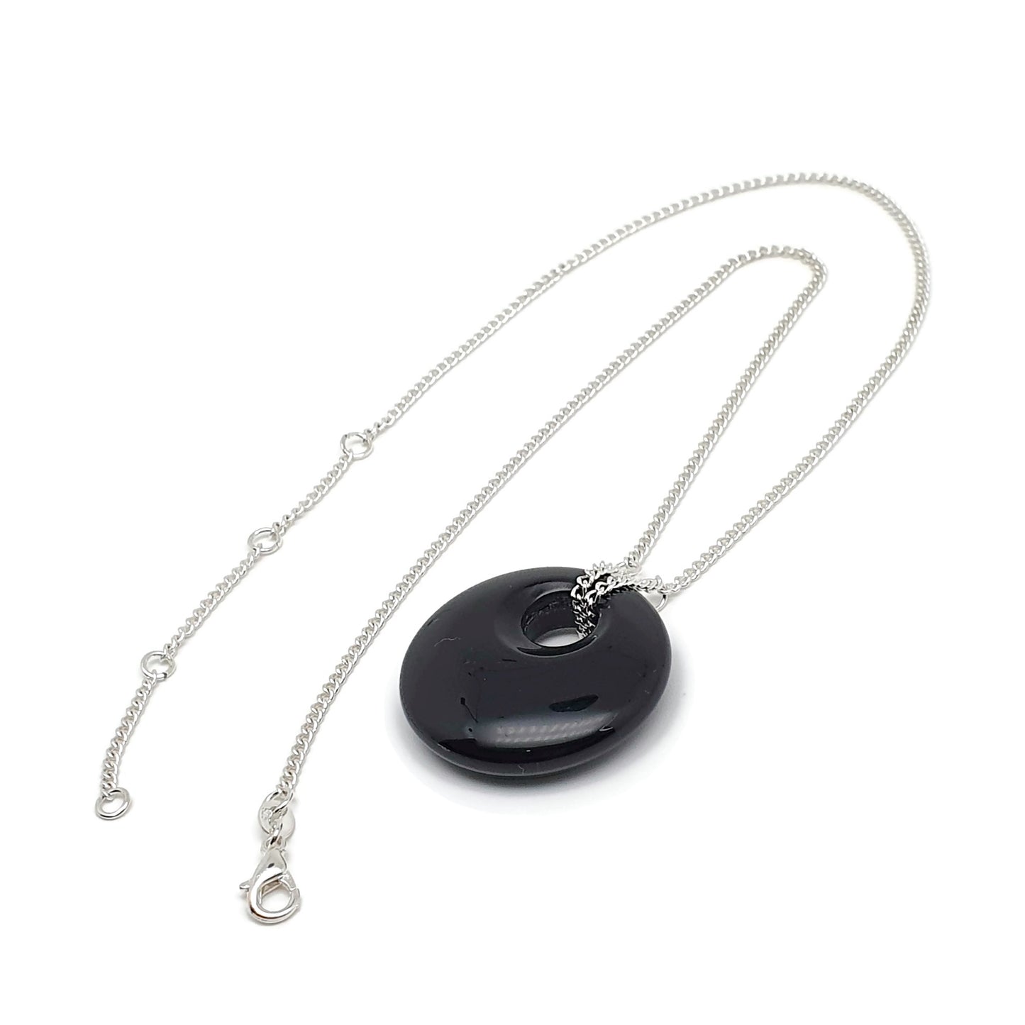 Black Obsidian Collar Boho Necklace Silver Plated Adjustable Chain