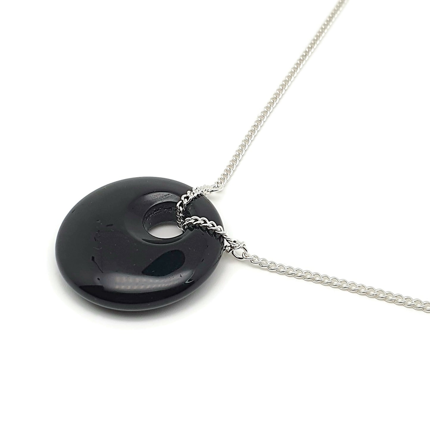 Black Obsidian Collar Boho Necklace Silver Plated Adjustable Chain