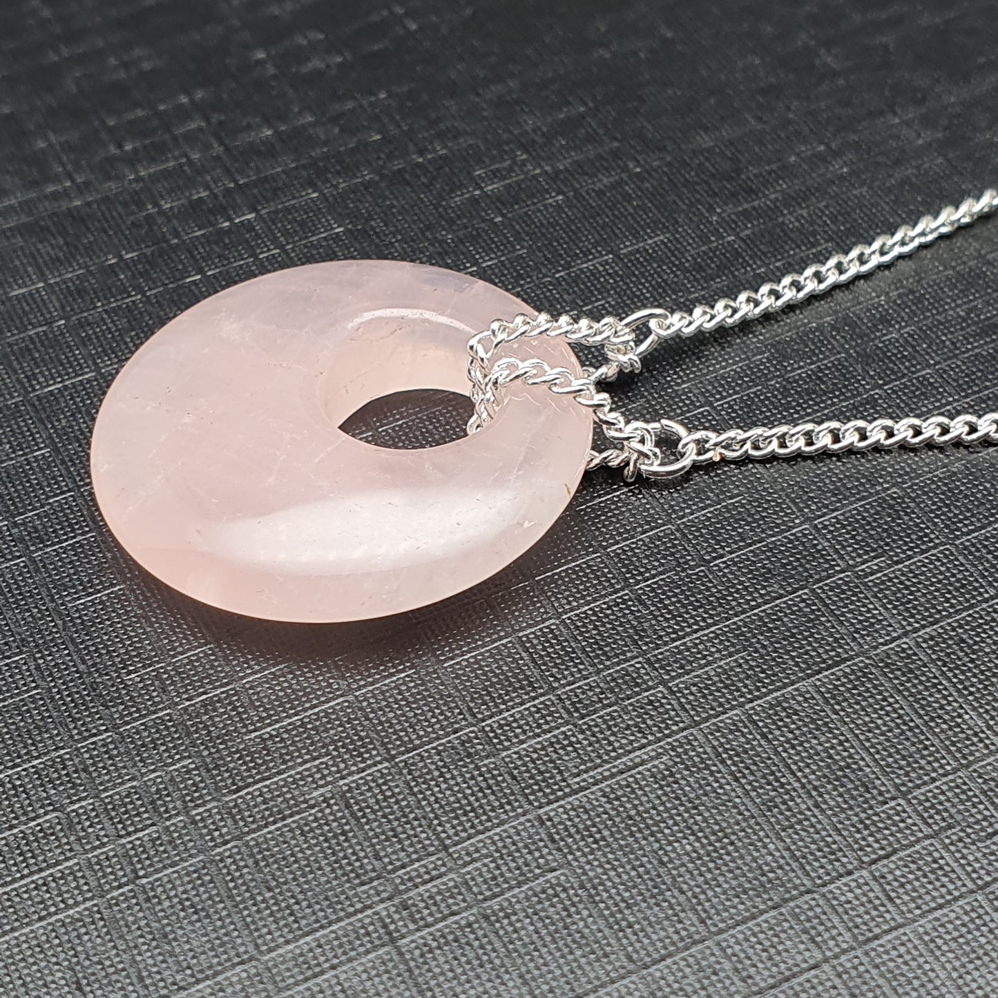 Rose Quartz Collar Boho Necklace Chunky Round Pendant Silver Plated Adjustable Chain