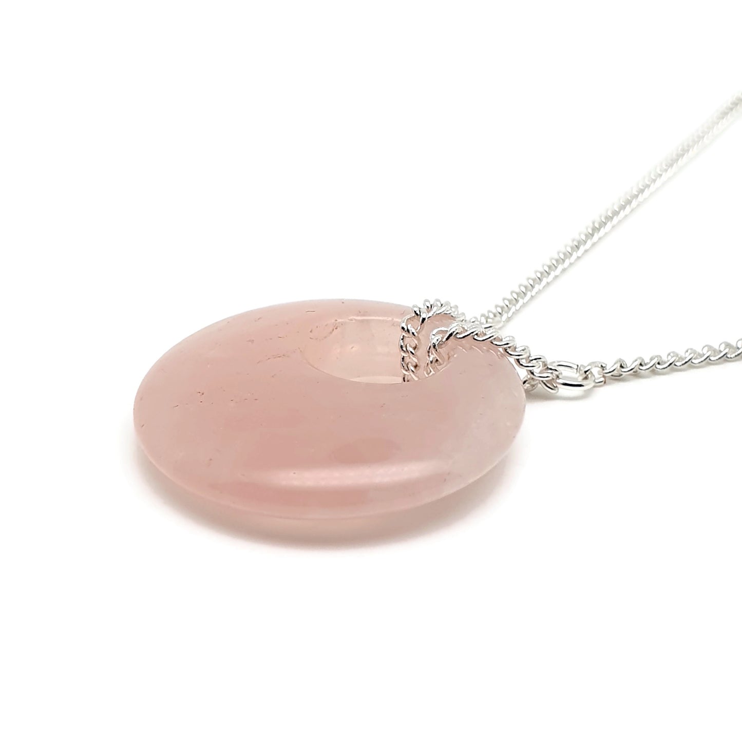 Rose Quartz Collar Boho Necklace Chunky Round Pendant Silver Plated Adjustable Chain