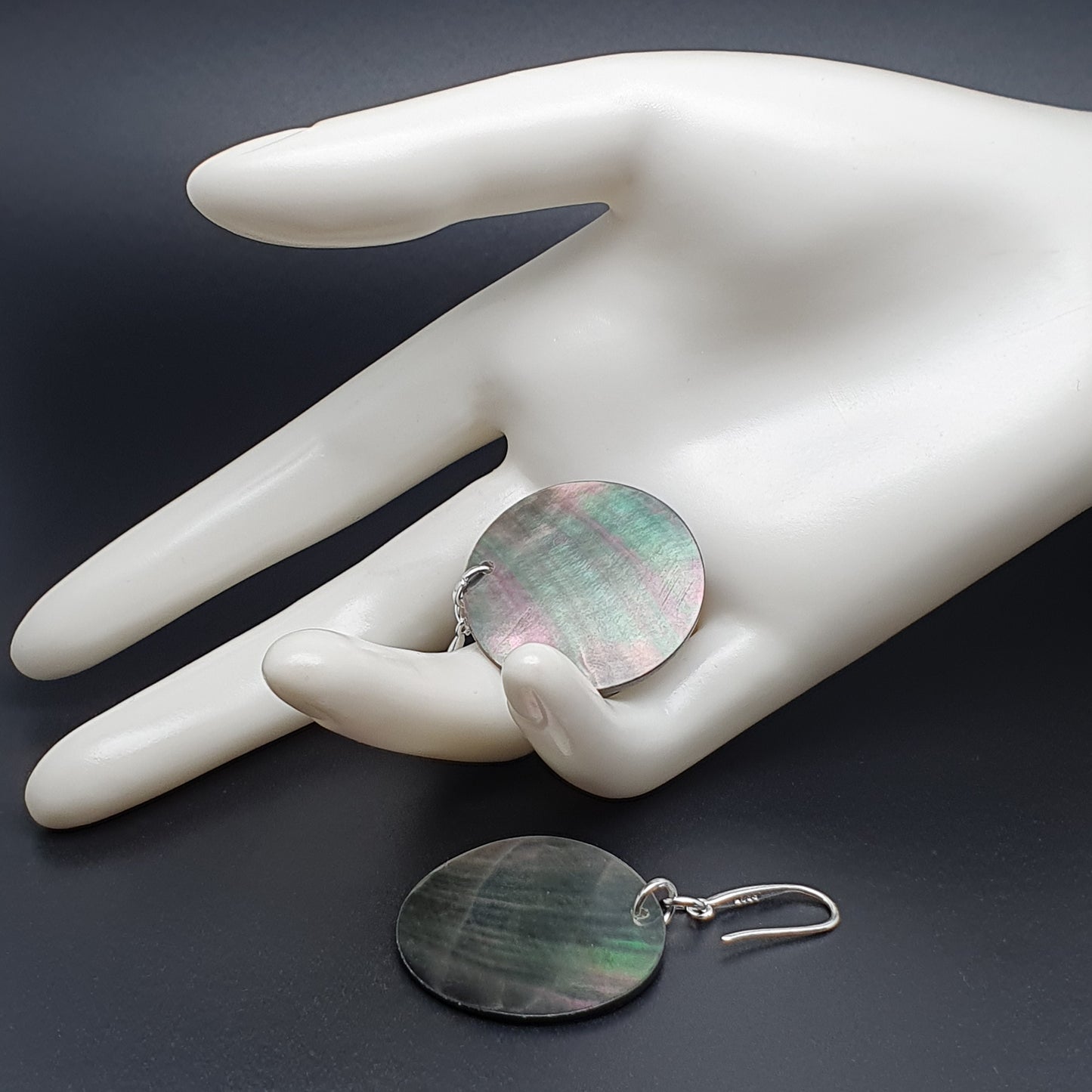 Dark Abalone Disc Earrings Natural Sea Shell Long Dangle Drop