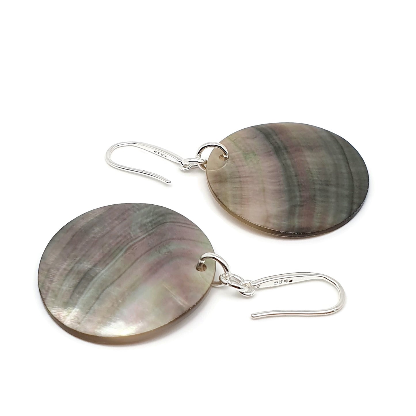 Dark Abalone Disc Earrings Natural Sea Shell Long Dangle Drop