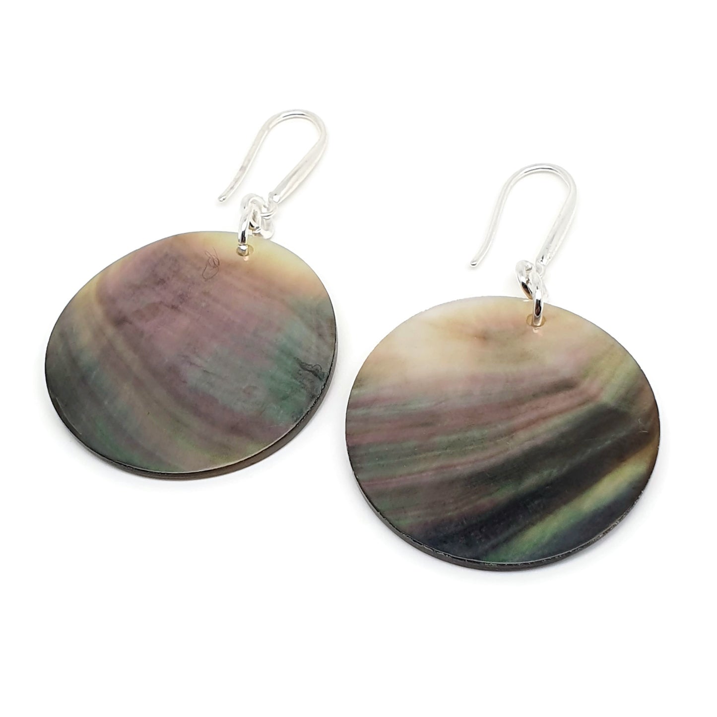 Dark Abalone Disc Earrings Natural Sea Shell Long Dangle Drop