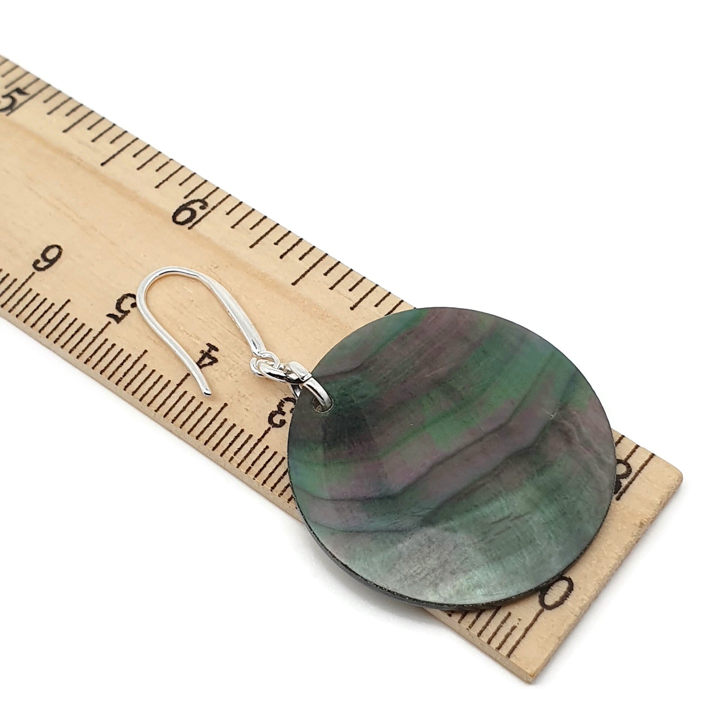 Dark Abalone Disc Earrings Natural Sea Shell Long Dangle Drop