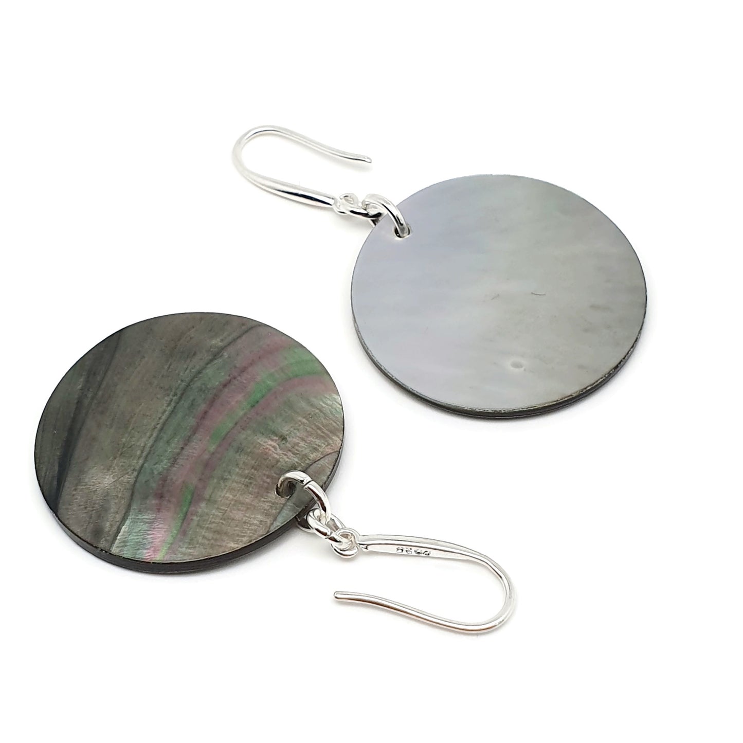 Dark Abalone Disc Earrings Natural Sea Shell Long Dangle Drop