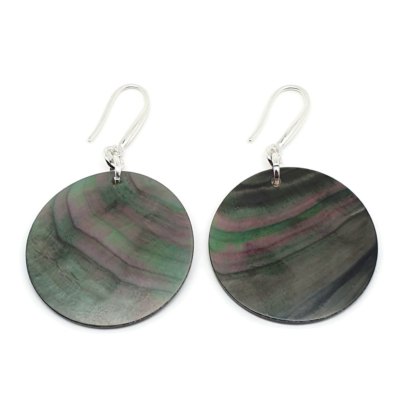 Dark Abalone Disc Earrings Natural Sea Shell Long Dangle Drop