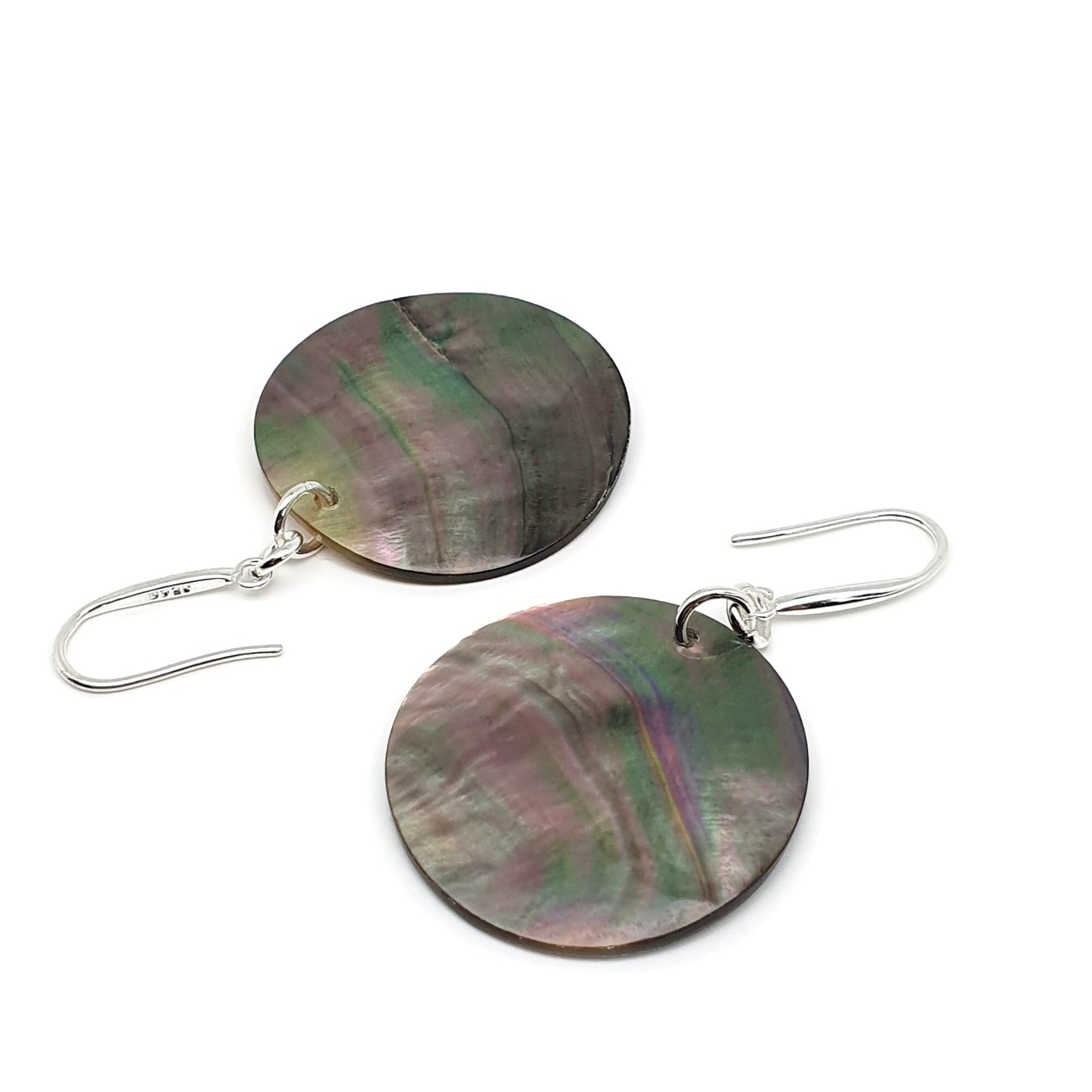 Dark Abalone Disc Earrings Natural Sea Shell Long Dangle Drop