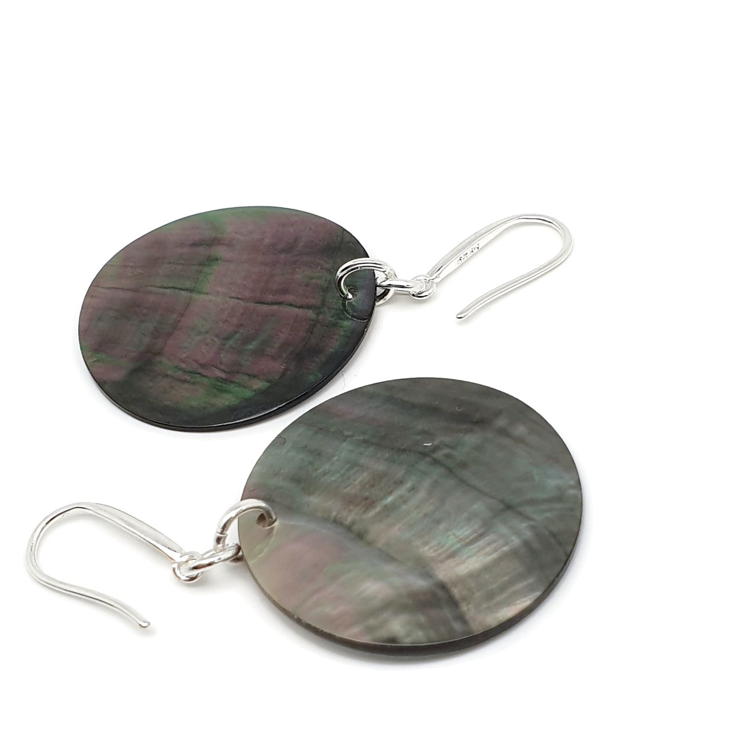 Dark Abalone Disc Earrings Natural Sea Shell Long Dangle Drop